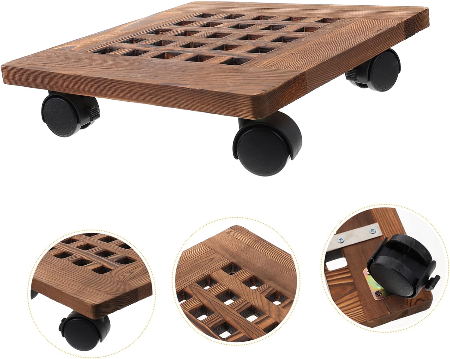 Mipcase Rolling Cart for Potted Plants Mobile Flowerpot Holder Wheel Brakes Square Tray