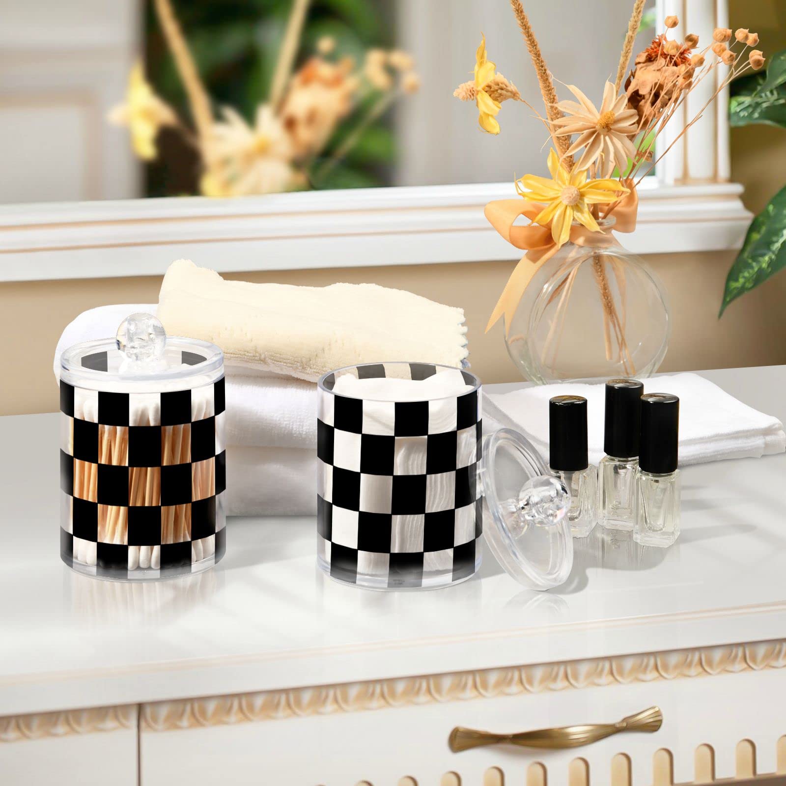 Fustylead 2 Pack Paw Print & Hearts Apothecary Jars | Plastic Bathroom Storage For Qtips, Cotton Balls, Pads | Cute Vanity Organizer