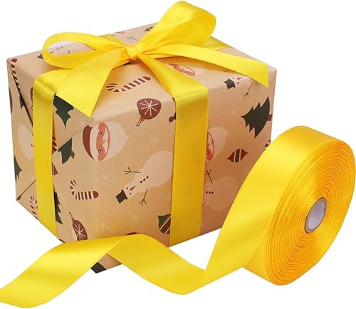 Miniatura 4 de Cinta de satén amarilla de 1 pulgada, rollo de cinta de 50 yds de tela unicolor, para invitaciones de boda, ramos de novia, costura, decoraciones de