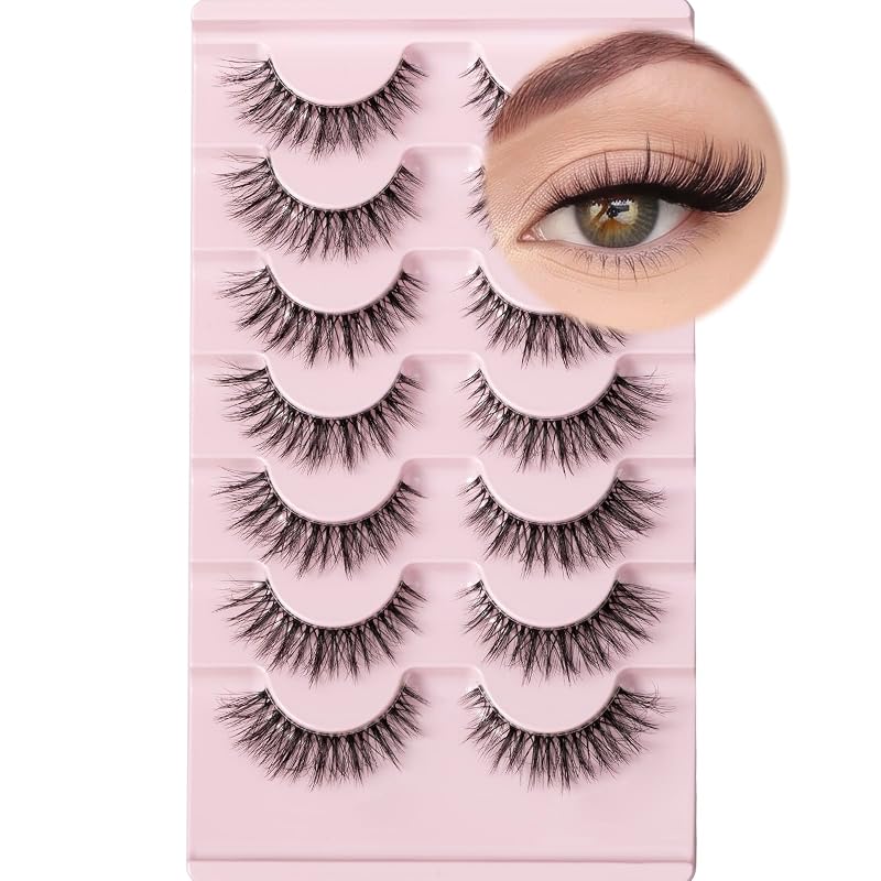 Cílios postiços FARRED em tiras, estilo wispy com efeito cat eye, comprimento médio, 7 pares