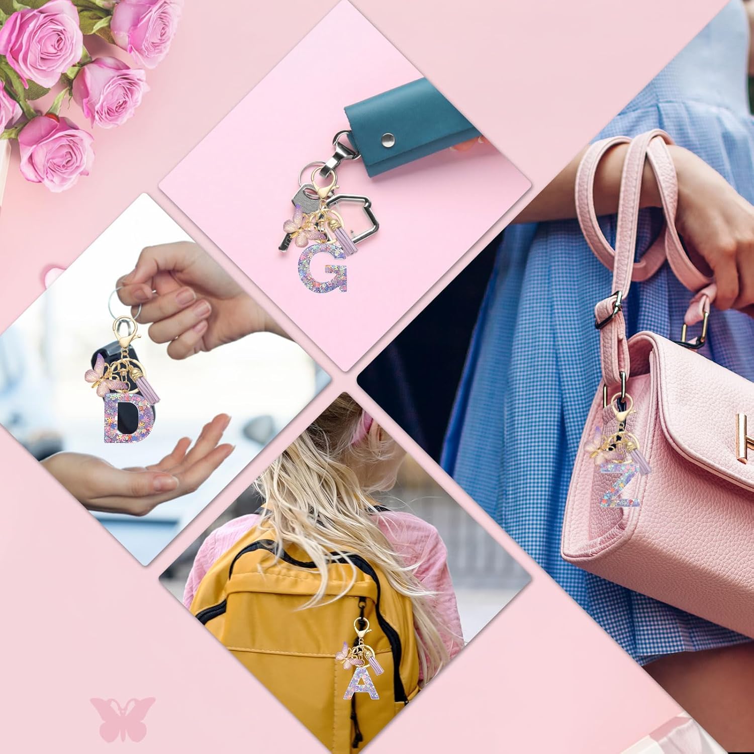 PATIKIL Alphabet Initial Letter Keychain, Crystal Cute Keychains with Tassel Butterfly Pendant Charm for Backpack Key - Image 5