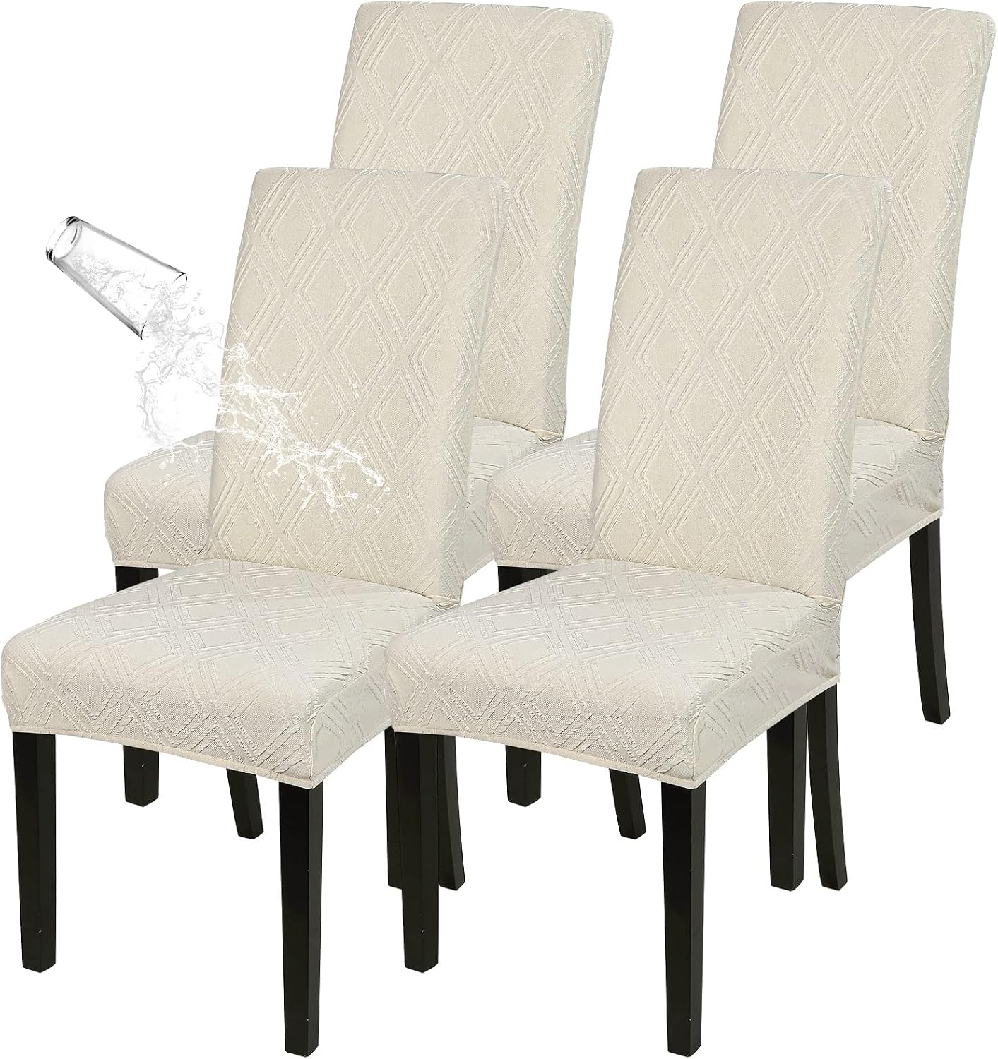 SearchI Waterproof Dining Room Chair Covers Set of 4, Stretch Parsons Chair Slipcovers Removable Washable Kitchen Chair Protector Cover for Dining Room, Hotel, Banquet（Beige,4PCS）