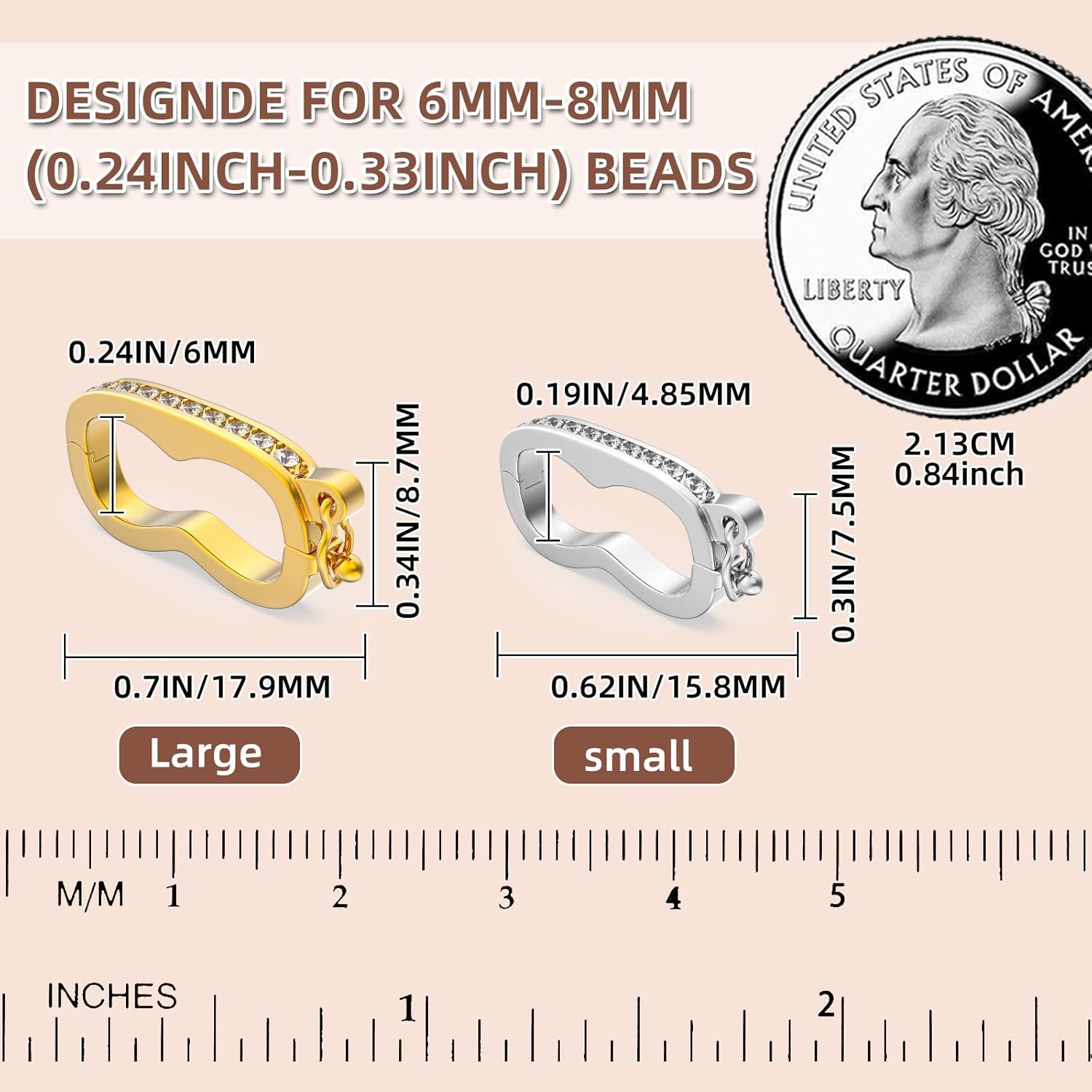 OHINGLT Necklace Shortener Clasp,Pearl Enhancer Push Clasp with Secure Lock,Pearl Necklace Shortener with Cubic Zirconia Diamond for 6-8MM Beaded - Image 2