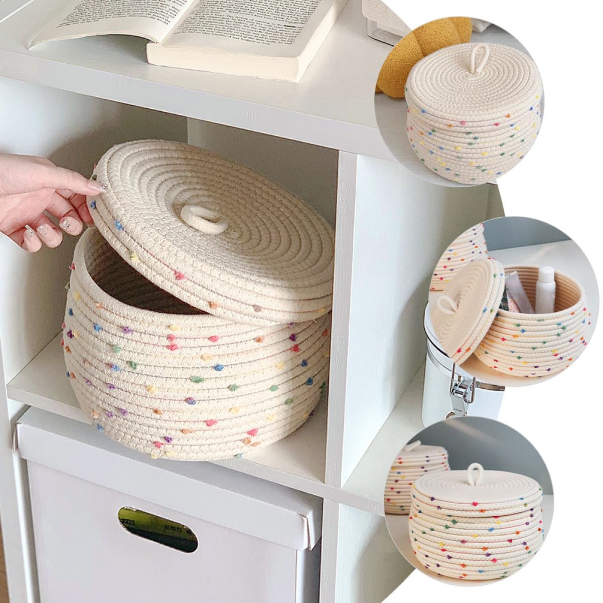 Cesta De Almacenamiento De Algodón Tejido Cesta Con Tapa Organizador De Hogar