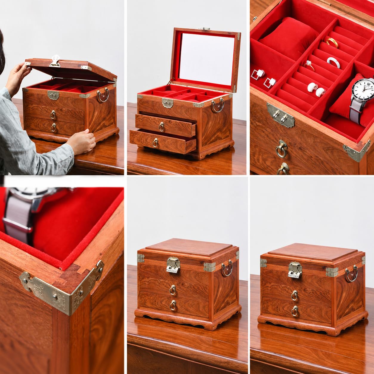 Wooden Jewelry Box Organizador para Anillos, Collares y Regalos
