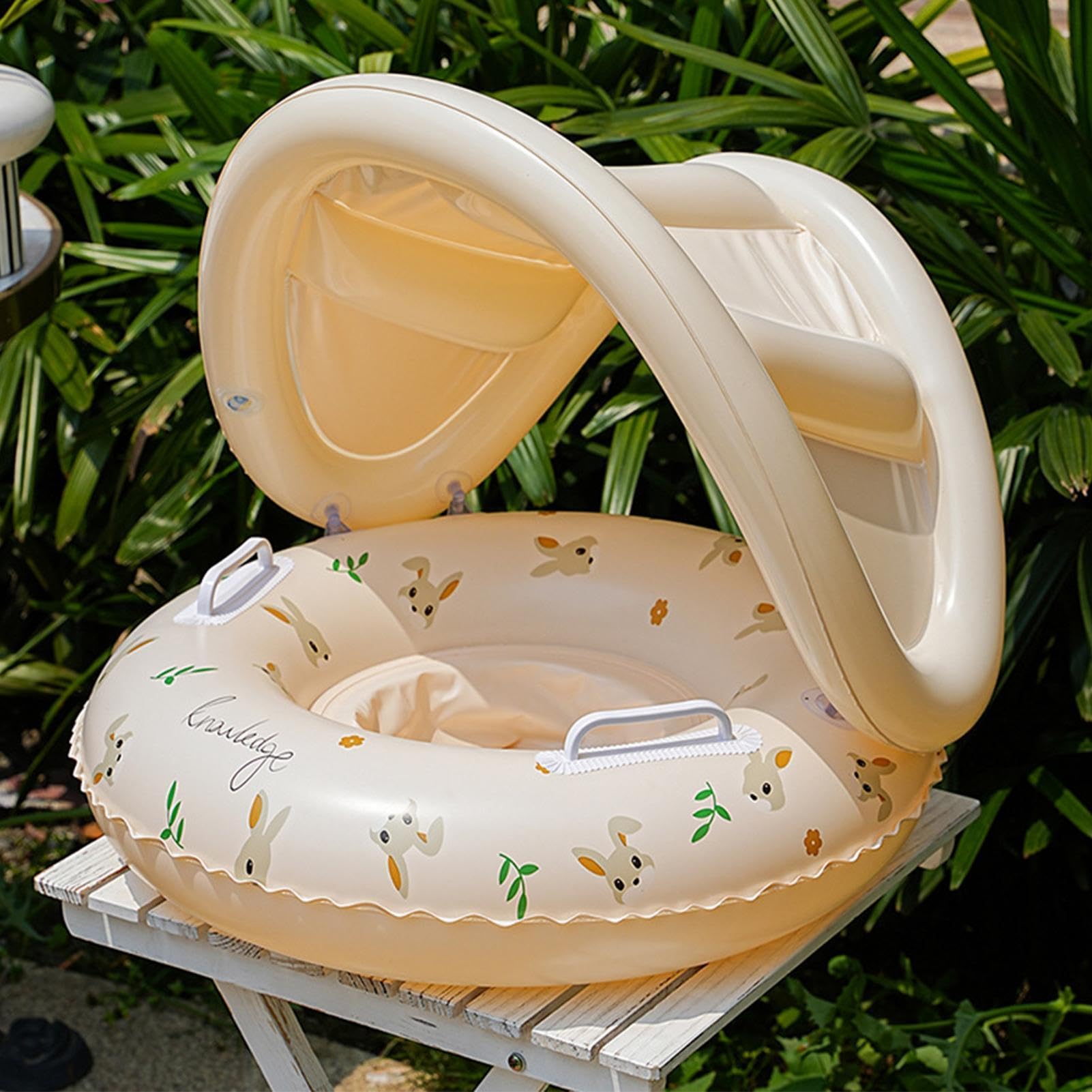 Flotador De Piscina para Bebés con Dosel, Flotador De Natación para Bebés con Sombrilla Extraíble UPF 50+, Anillos De Natación con Asiento Inflable para Bebé De 0 A 36 Meses