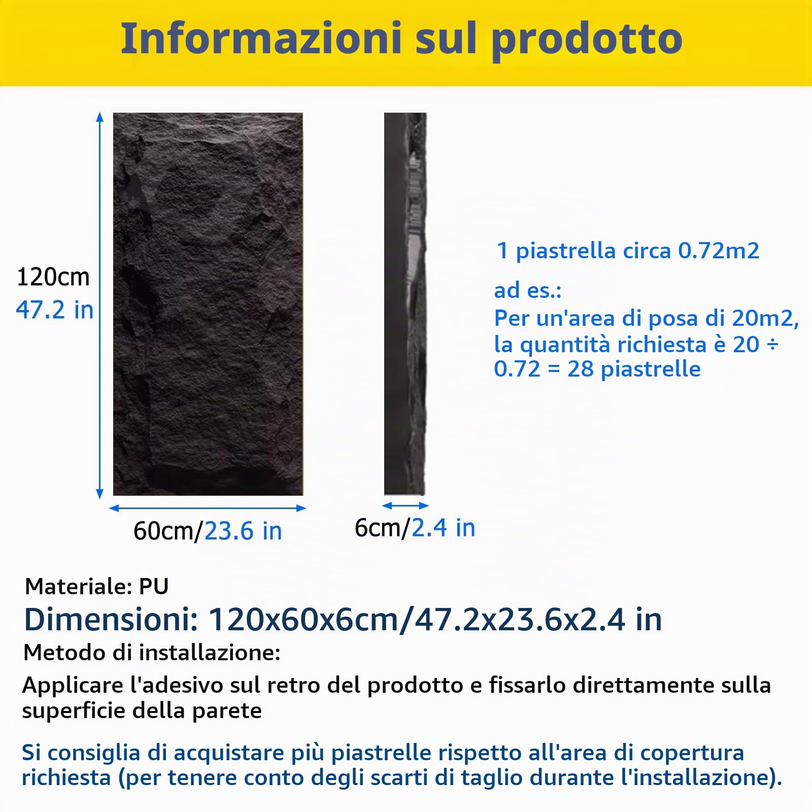 Pannelli di Roccia Finta per Esterni, Pannelli Murali Interni di Facile Installazione per Il Soggiorno, La Camera da Letto, La Cucina, 3D Strutturato(#012,1pc)