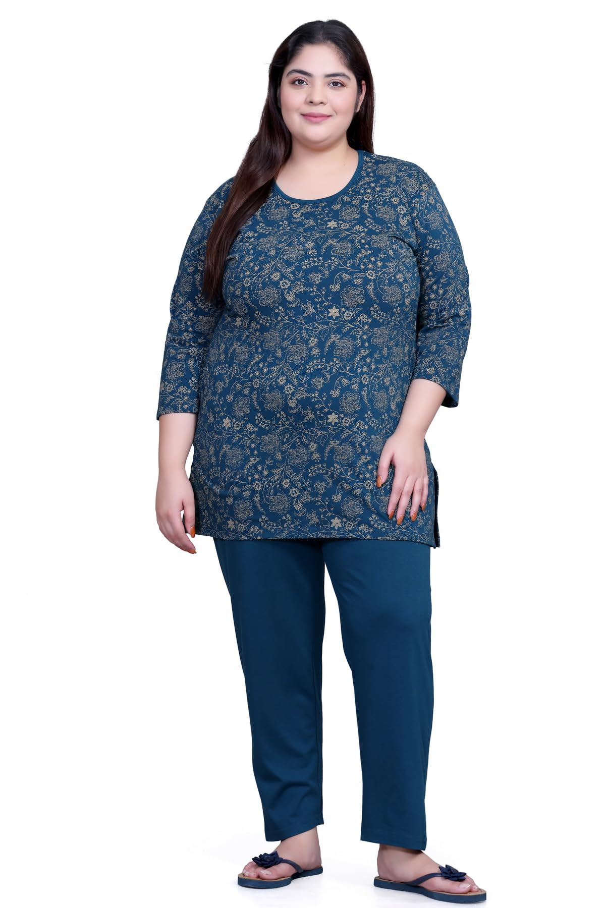 in love Women's Cotton All Over Printed Full Sleeve Plus Size Semi Long T-Shirt-picture-45