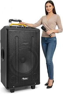 Drumstone Professional Trolley Speaker – High-Fidelity Portable Party System with 2 Premium Metal Microphones, Wireless Ka... Price In India
