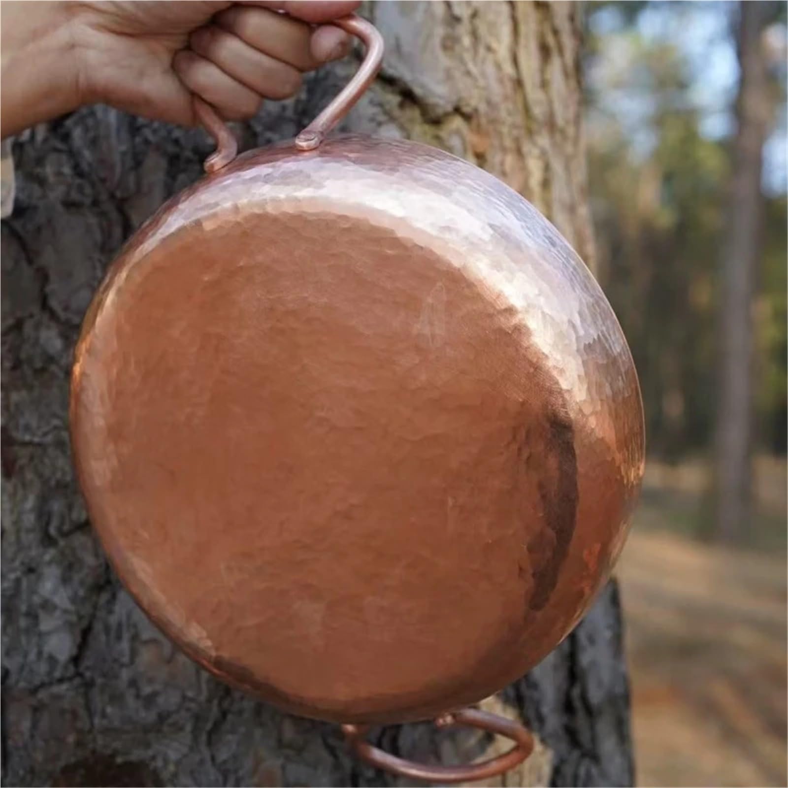 Hammered Kupfertopf Handgefertigter Vintage-Kupfertopf, Camping-Bratpfanne, Kochutensilien for Kochen und Schmoren von Nudeln, Hammerstruktur, 25 cm