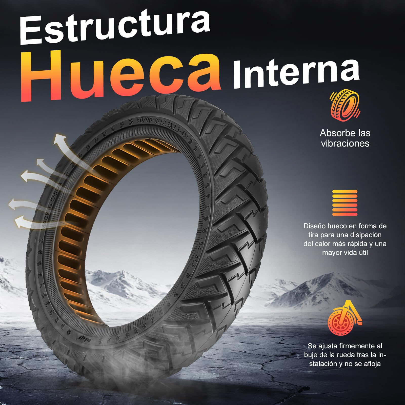 60/90-8 Neumático Maciza para Xiaomi 5 Plus, Neumático de Repuesto de 12 Pulgadas con Ranura para Tarjeta de 45 mm, 12,5x2,5 Ruedas Macizas Antideslizante y Antipinchazos (Negro 2 Piezas)