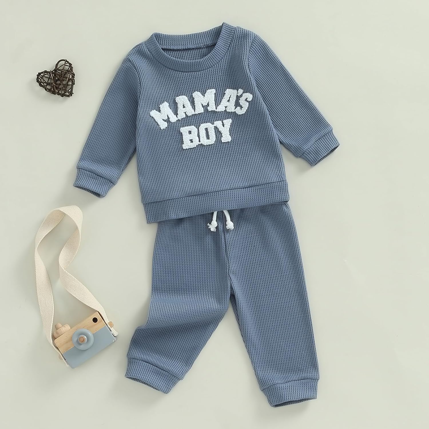 MERSARIPHY Toddler Baby Boy Clothes Waffle Knit Outfit Mama's Boy Little Dude Sweatshirt tops Pants Set Fall Winter Clothing