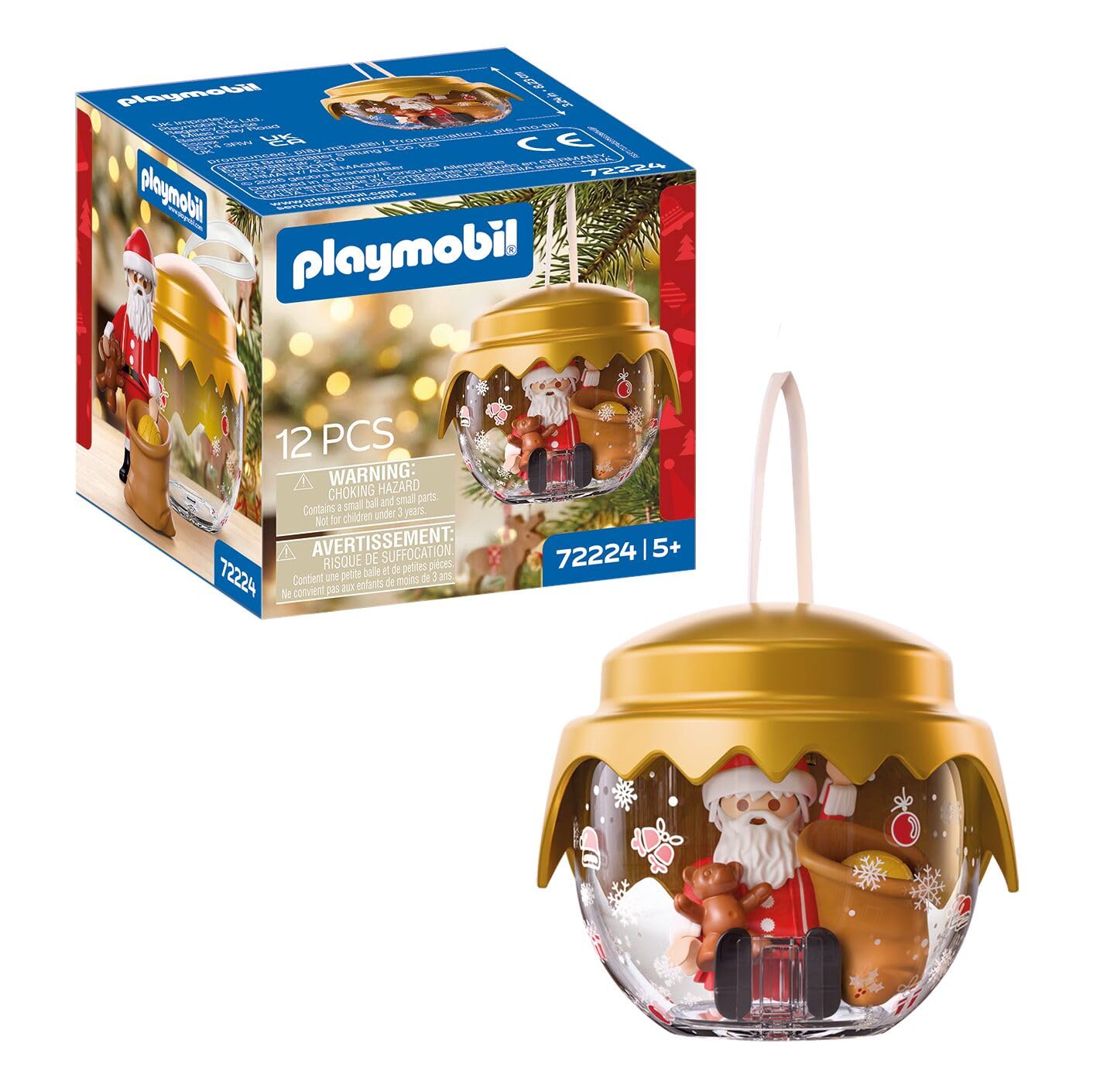 Playmobil | Christmas | Christmas Bauble: Classic | Festive bauble with traditional Santa Claus and gift sack | For children aged 4 and up | 72224