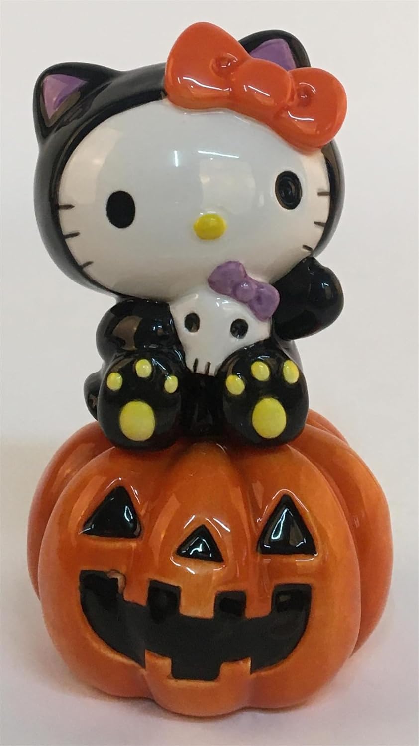 Hello Kitty Halloween Jack-O-Lantern Salt and Pepper Stacking Set, 3"L x 3"W x 4.75"H created by Blue Sky Clayworks