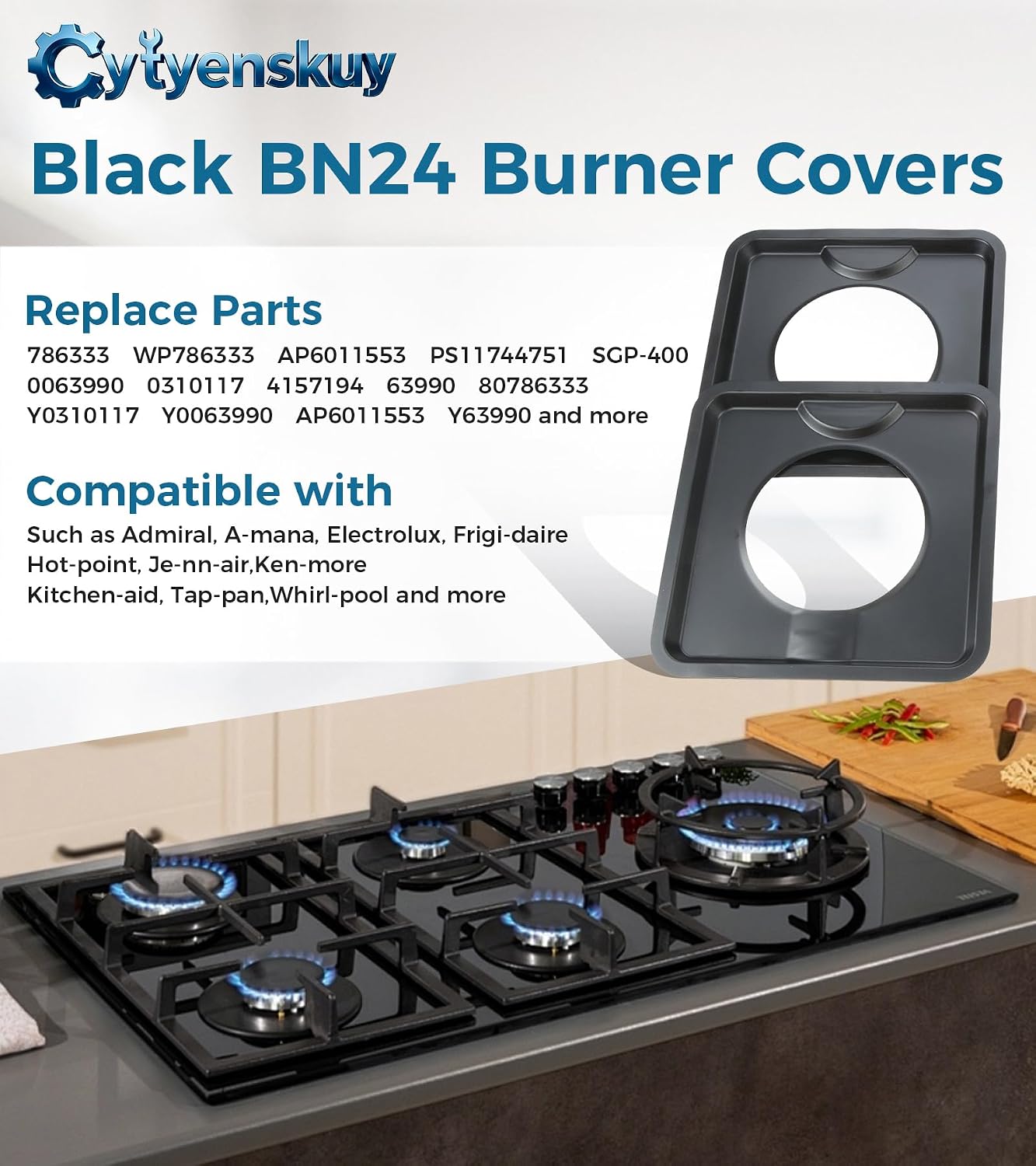 7.77" Square Drip Pans for Gas Stove 4 Pack,10.6" Stove Burner Covers 10 Pack,Heavy Duty Gas Burner SGP-400 Square Gas Range Drip Pans,Black Porcelain Drip Pans Replacement for WP786333, AP6011553