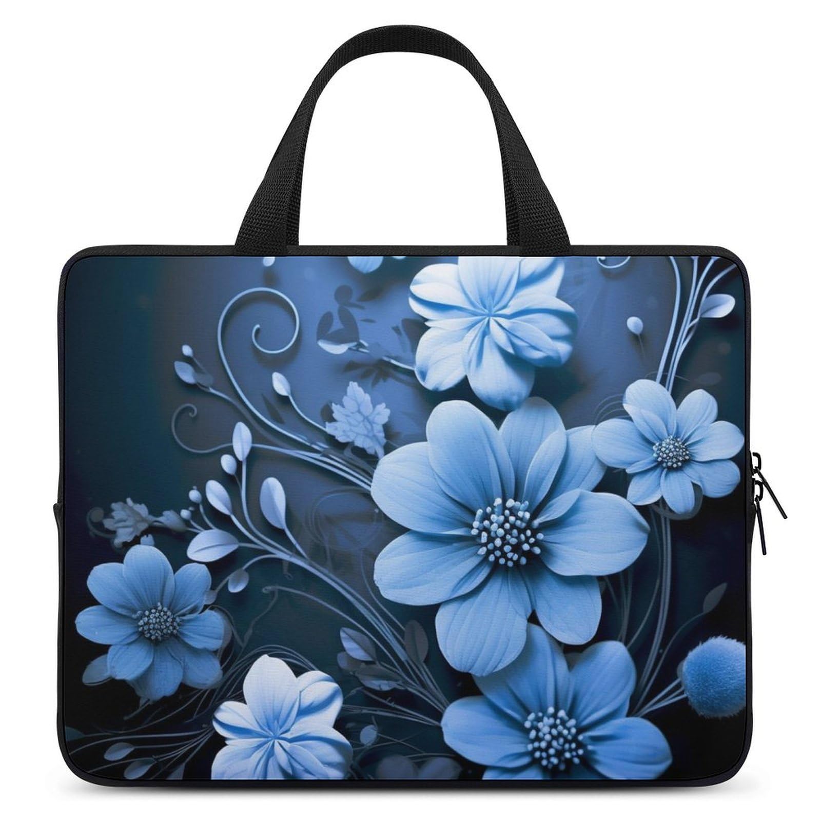 Sac ordinateur portable fleurs bleues pochette tablette étanche - 6