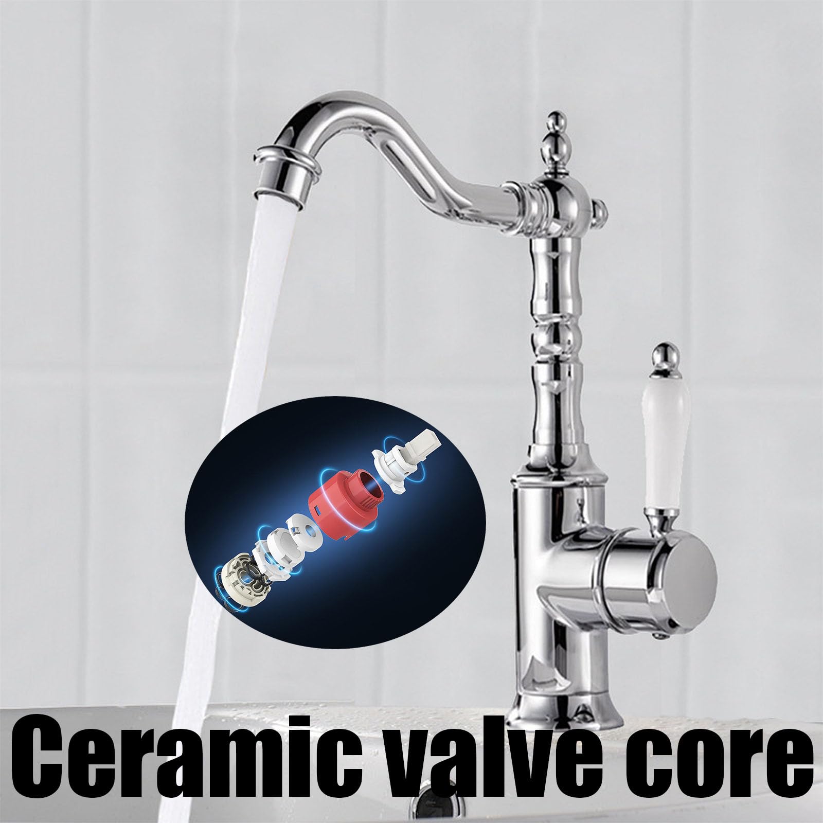 Obrotowy zlew łazienkowy bateria umywalkowa z pojedynczym uchwytem, ​​retro bateria zlewozmywakowa, antyczna toaleta Vanity Vessel bateria zlewozmywakowa z kranu mosiądz,Electroplating,Tall