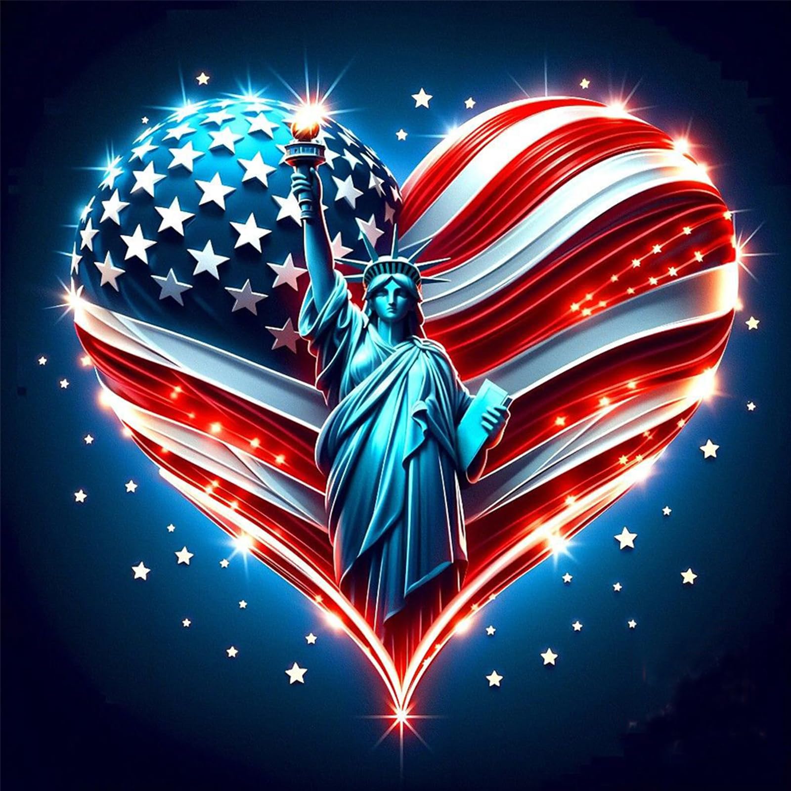 Poetrydraw Statue Of Liberty 5D Round Drill Diamond Art Kit 15.75 X15.75 In Diy Crystal Rhinestones Wall Decor Gift