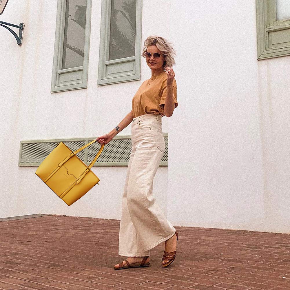 BROMEN Women Briefcase 15.6 inch Laptop Tote Bag Vintage Leather Handbags Shoulder Work Purses Yellow