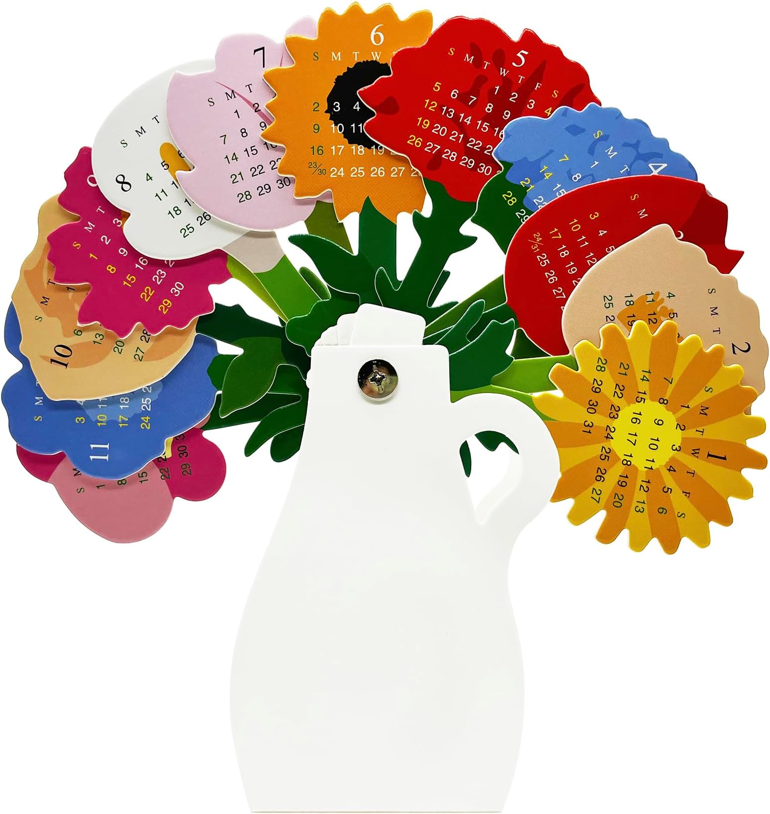 2024 Mini Desk Calendar Unique Flower Vase Shape Monthly Standing Calendar 7.8" x 7.8"