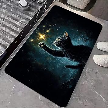Diatomaceous Earth Bath Mat,Cat Touching The Stars Non-Slip Volume Super Absorbent Fast Drying Eco-Friendly Easy to Clean for Bathroom Kitchen Door mat 1624Inch 40 * 60cm