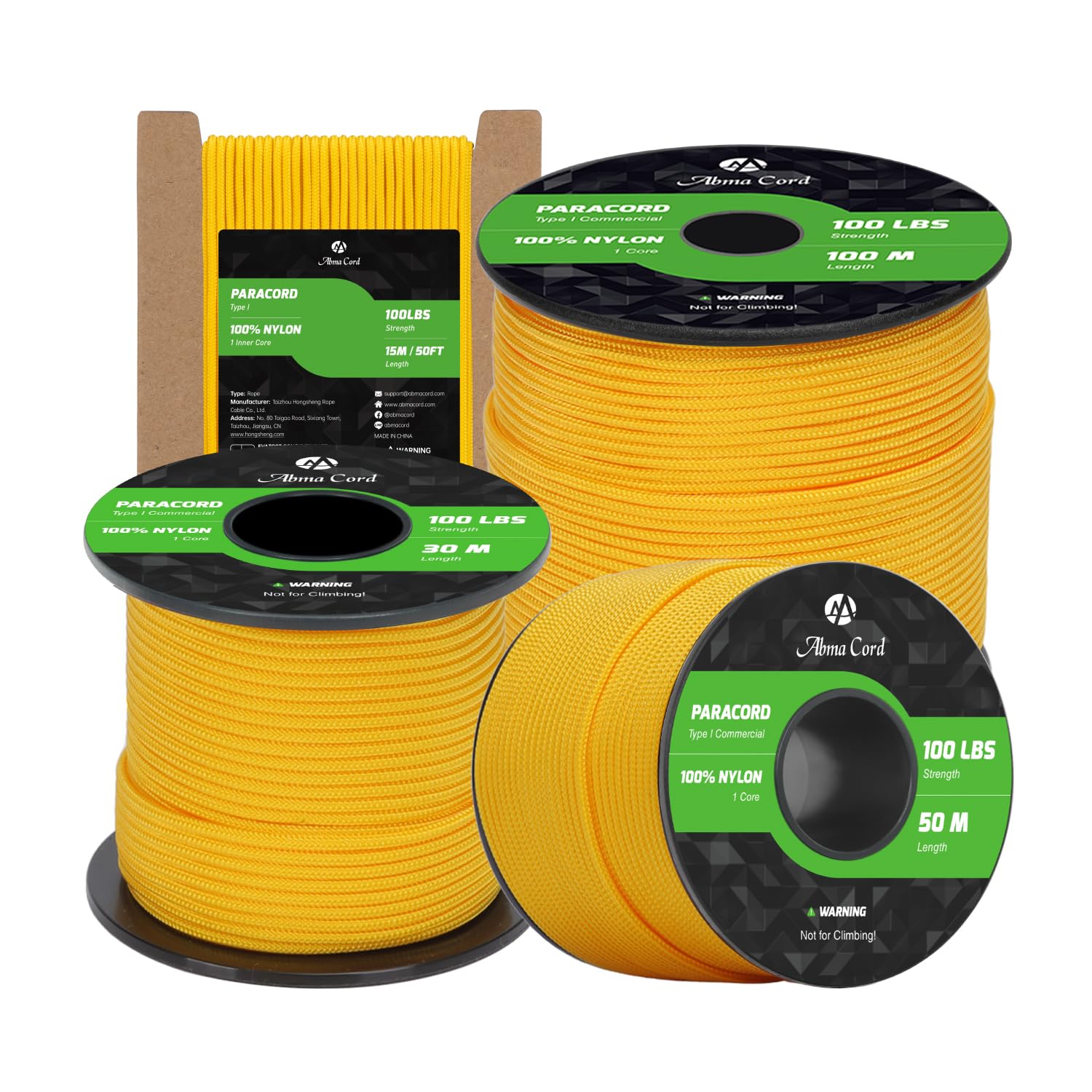 Abma Cord Paracord 2mm 15m 100% Nylon Rope 1 Strand Type I Parachute Cord - Max. 45kg (100lbs) - Golden Yellow