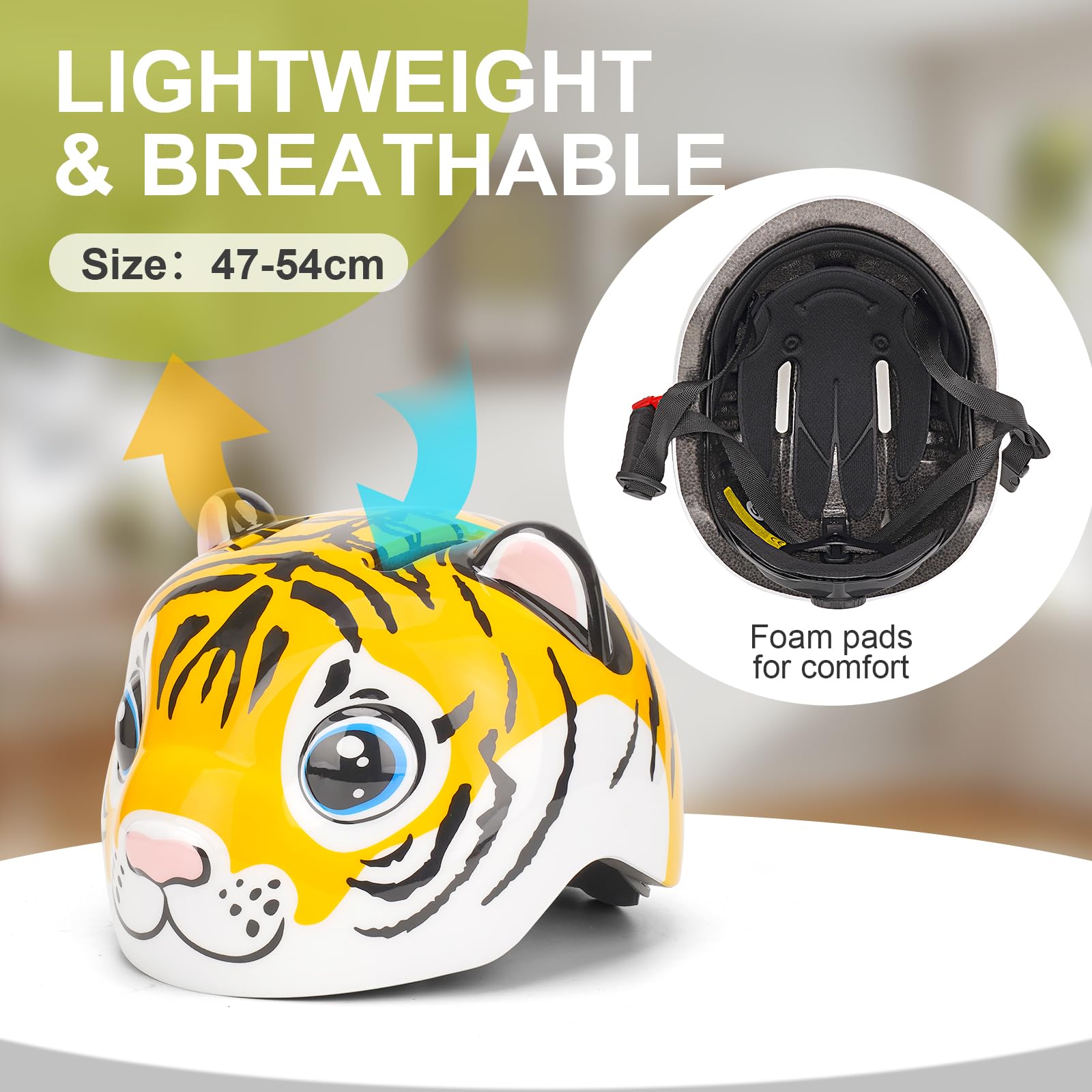 Casco Bici Bambini 2-6 Anni, Design Animale Morbido Antiscivolo, Casco Regolabile Leggero 47-54 cm Traspirante 11 Fori, Caschetto Bimba Bimbo per Bicicletta Monopattino