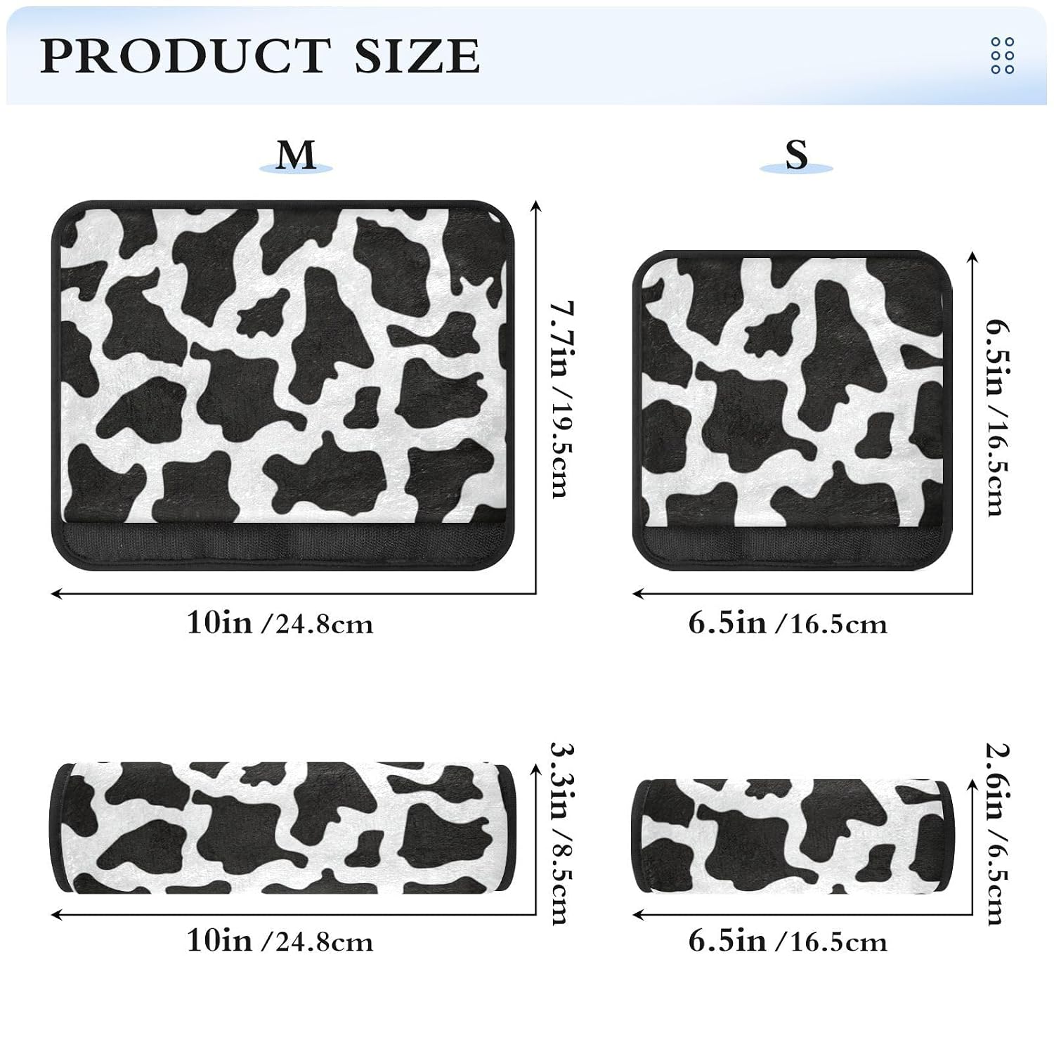 Seat Belt Covers 2 Pack Cow Print Car Seat Strap Covers Super Soft Black White Car Seat Neck Cover for Boys Girls Adults Babies M