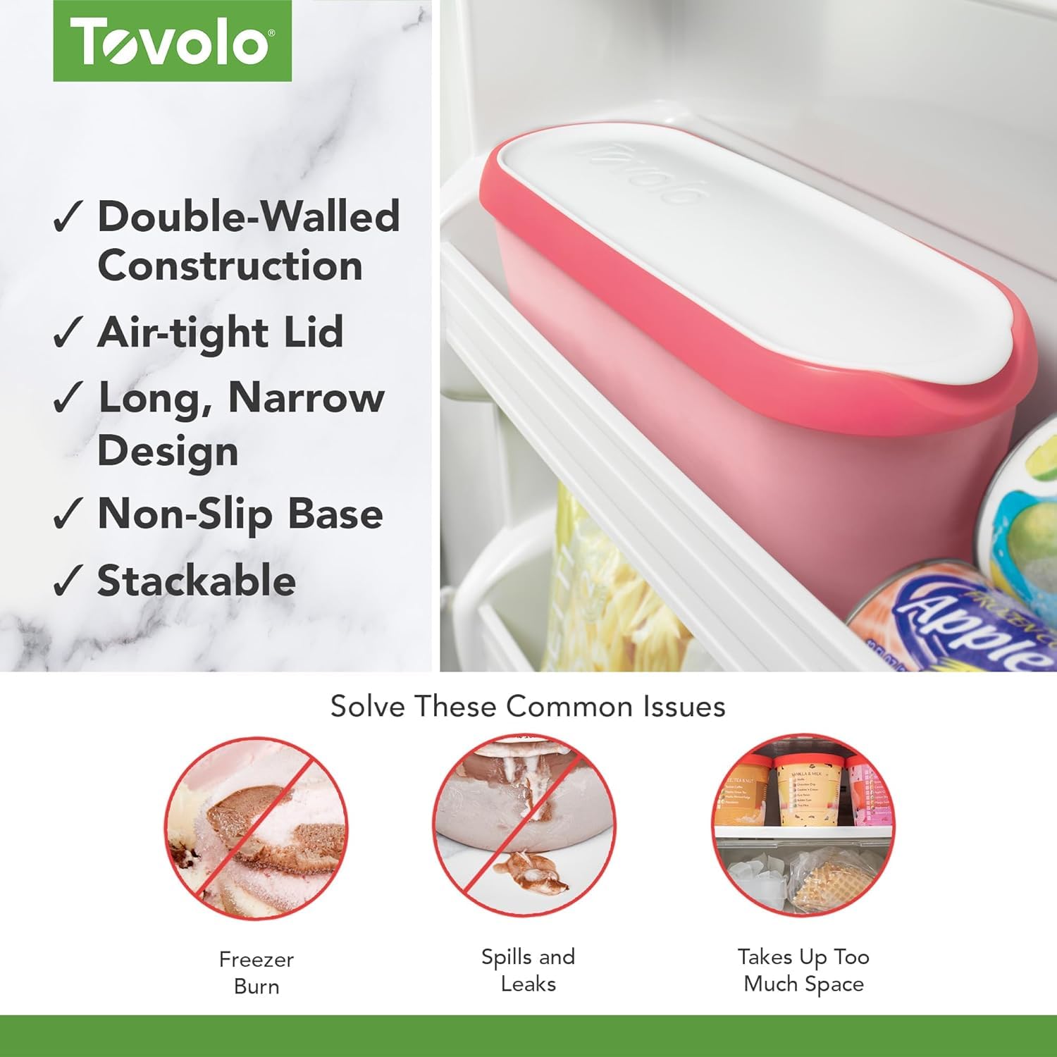 Tovolo Glide-A-Scoop Bac à crème glacée réutilisable, motif flamant rose, récipient hermétique sans BPA pour crème glacée maison, rangement compact au congélateur, passe au lave-vaisselle (3,8 l)