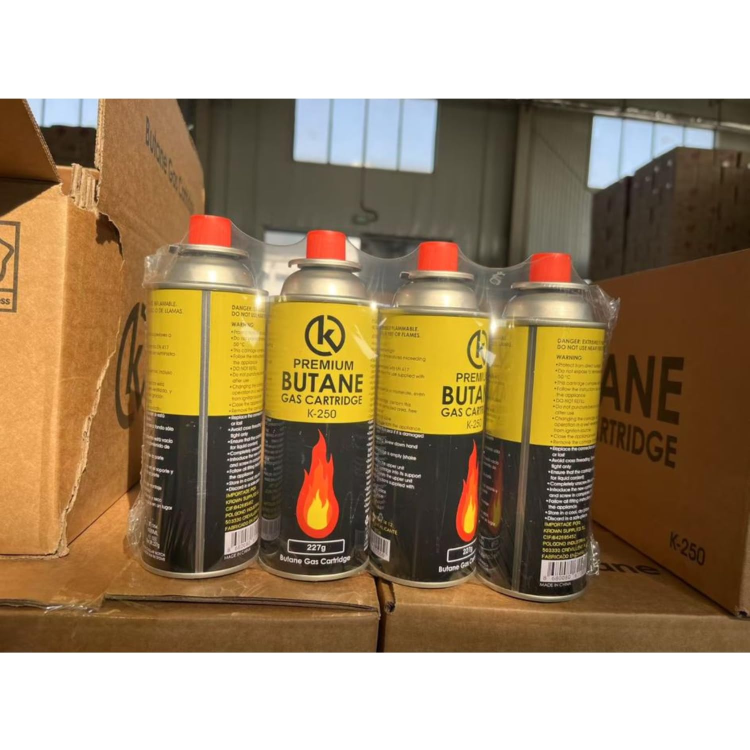 KROWN - Pack de Cartuchos K-250 de Gas Butano 227g para Hornillos Quemadores, Cartucho de Gas para Camping K-250, Bombonas para Sopletes (12 Unidades)