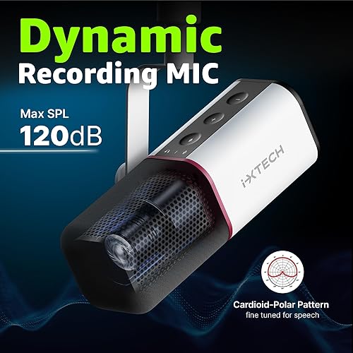 Miniatura 2 de IXTECH Micrófono dinámico cardioide con cubierta de micrófono, micrófono USB XLR vocal para podcasting, transmisión, grabación, juegos y voz en off
