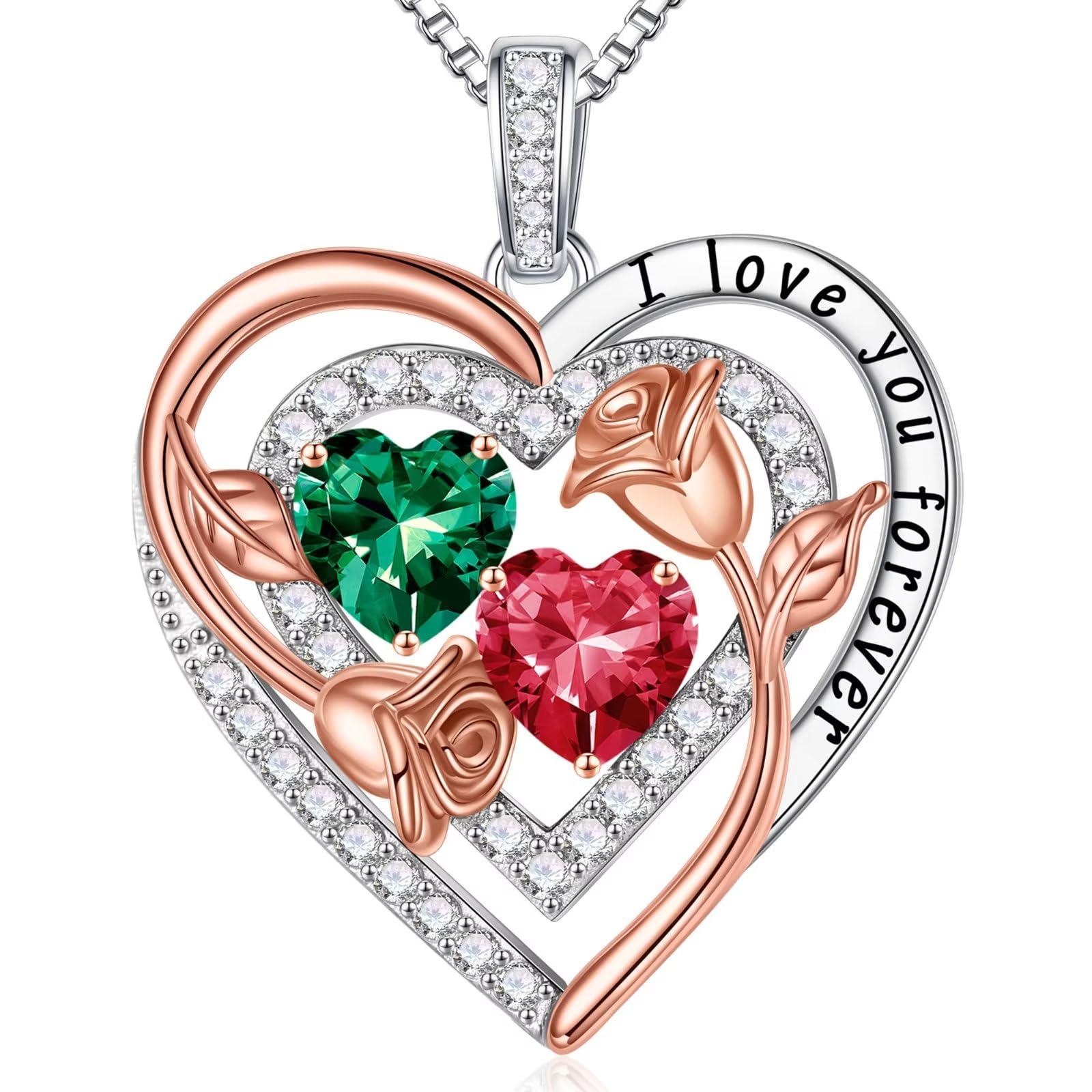 Iefil Birthstone Necklace for Women Sterling Silver