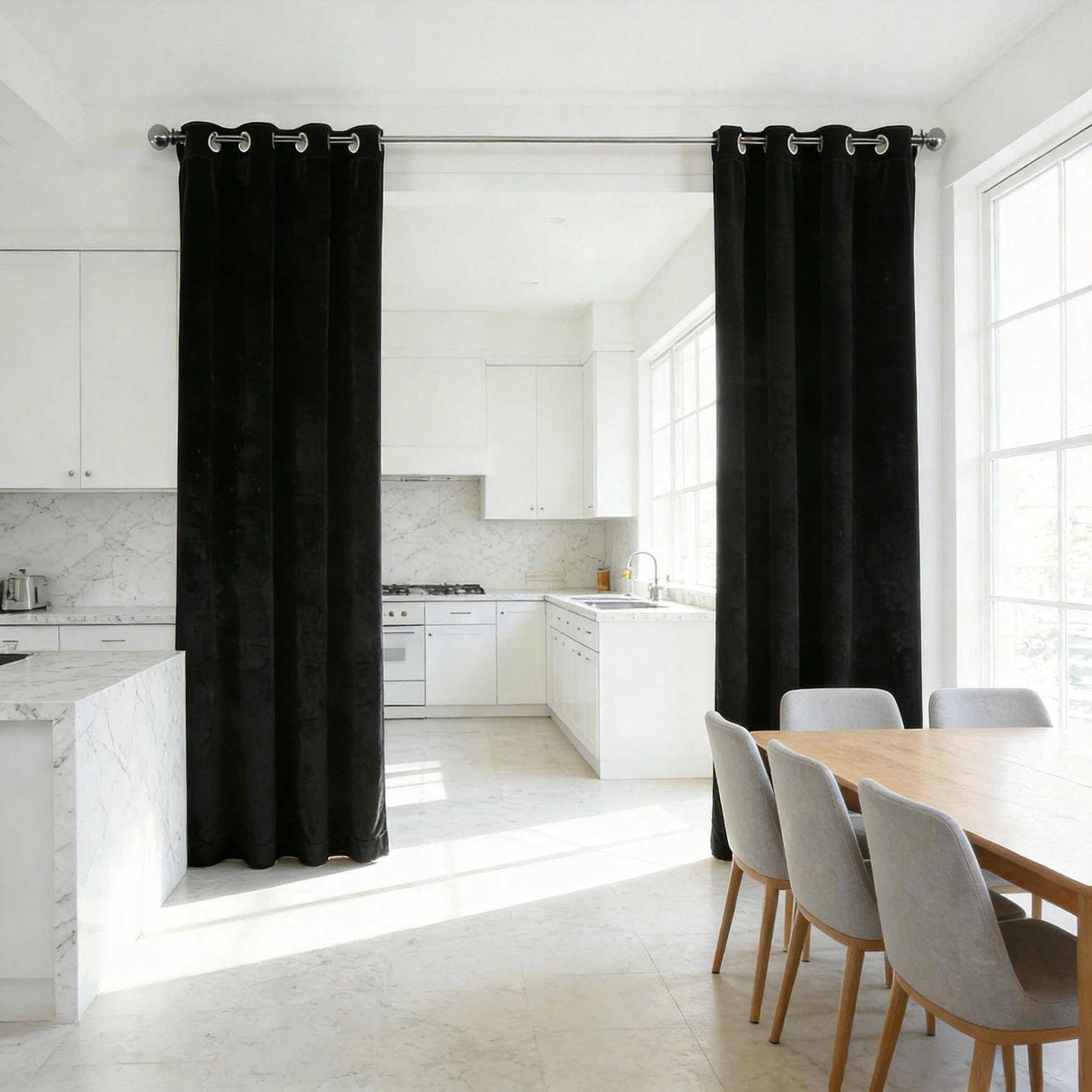 Rideau occultant haut de gamme opaque doux et thermique design à oeillets noir