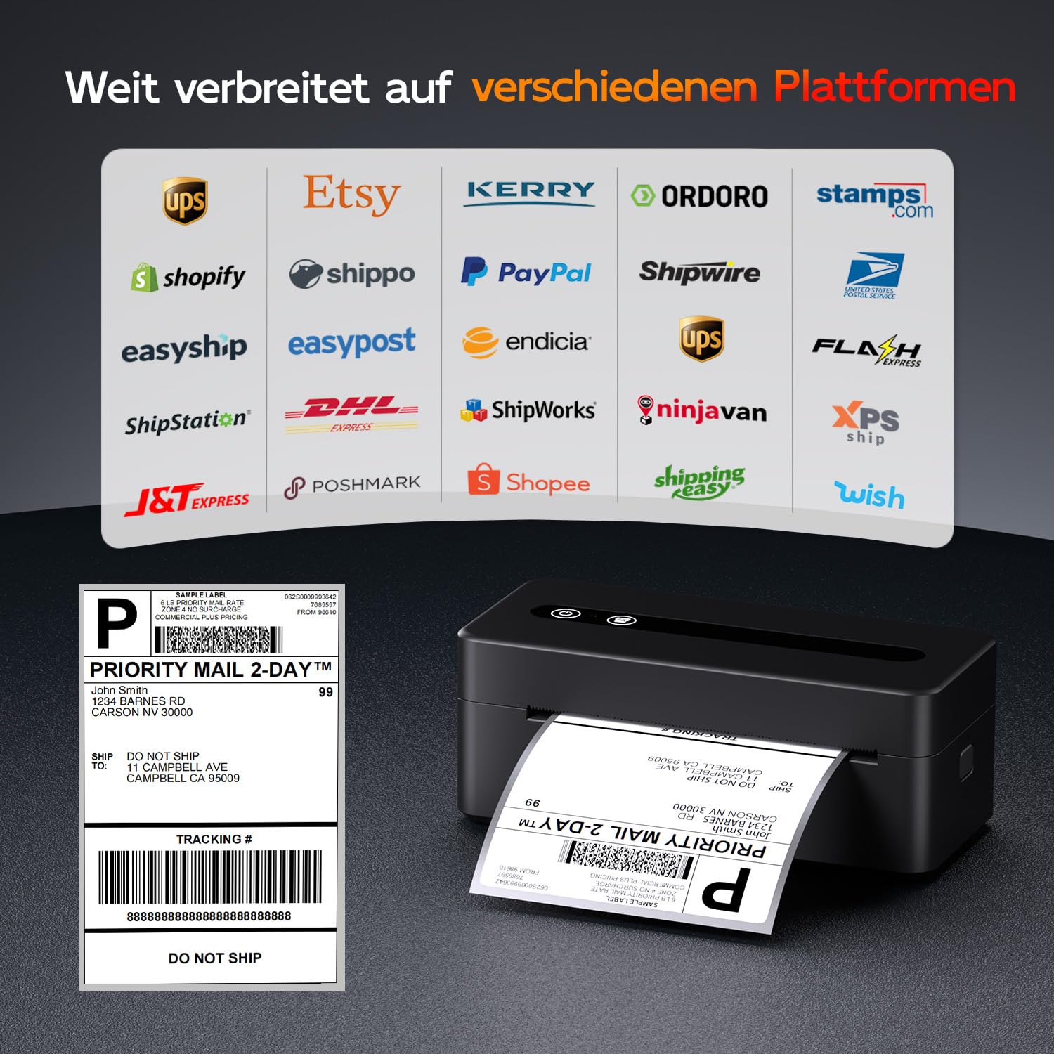 TATTMUSE Versandetiketten Drucker 4x6, DHL Etikettendrucker Bluetooth | Label Printer Unterstützt iOS, Android, Windows und Mac, Thermodrucker Labeldrucker Kompatibel mit Amazon, Vinted, DPD