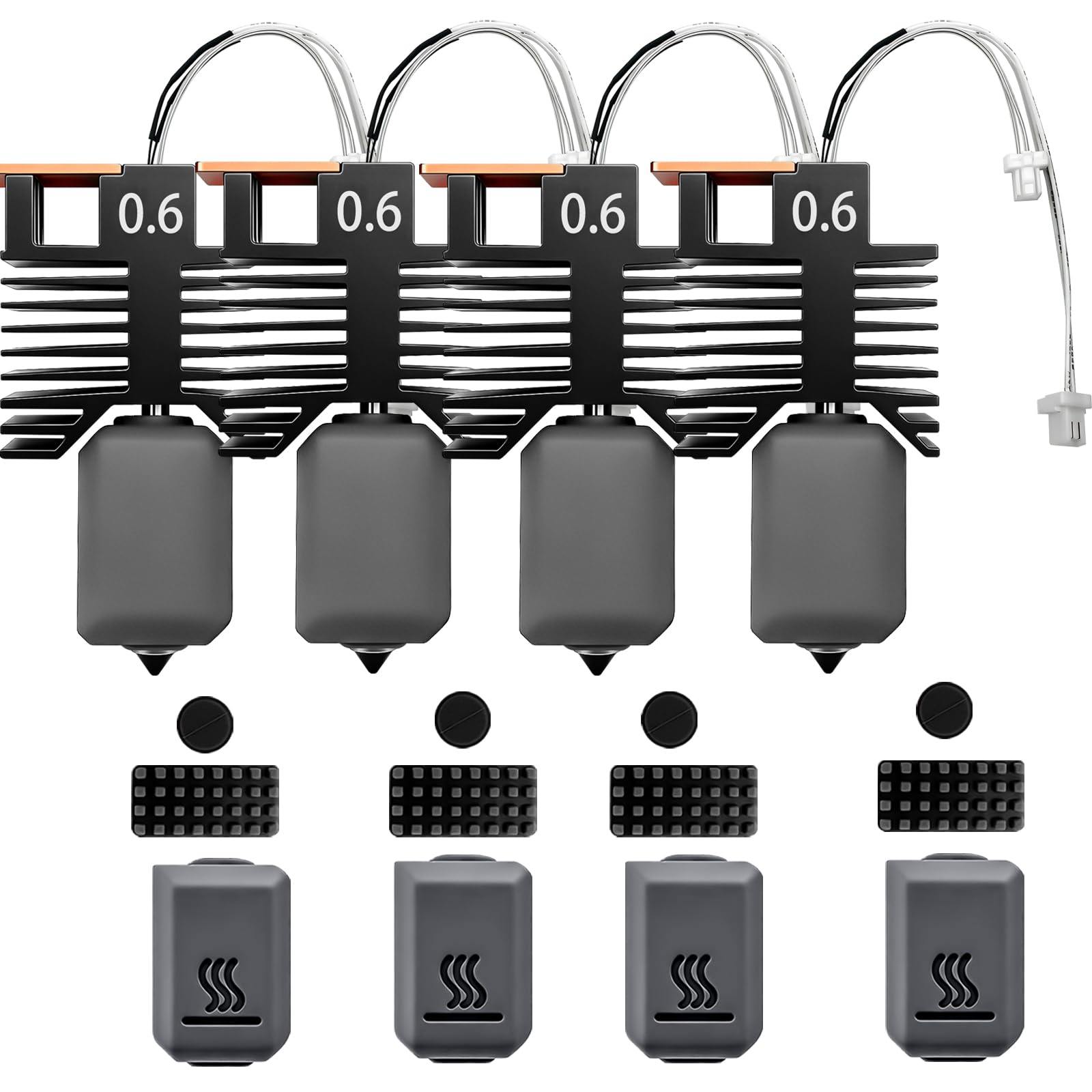 4PC Hotend Kit for Snapmaker U1 Pre-Installed 0.6mm Hardened Steel Nozzle and Ceramic Heating Block with 4PC Nozzle Parking Points and Silicone Brush and 8PC Silicone silico for U1 3D Pirnter Accessor