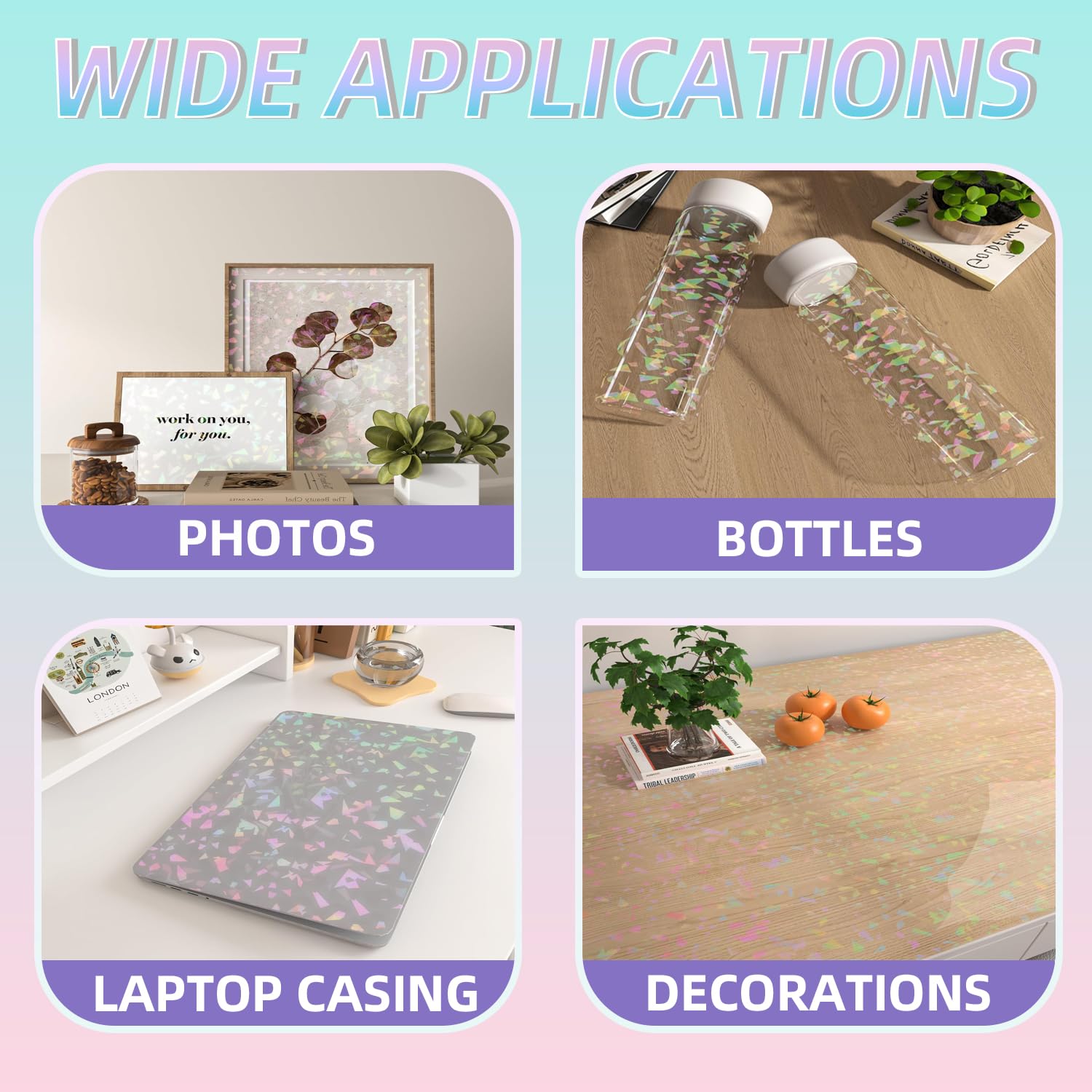 Papel Adhesivo Holográfico A4 50mic, Película Transparente Impermeable de Laminado en Frío para Fotos, Tarjetas de Visita, Documentos, 20 Piezas (Vidrio Roto)