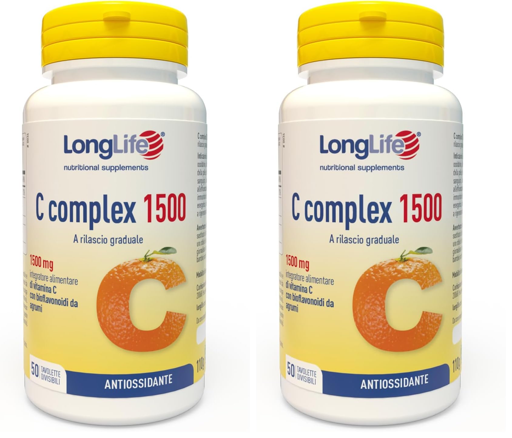 LongLife® C complex 1500 | Vitamina C 1500 mg rilascio graduale | Alto dosaggio | Con bioflavonoidi da agrumi e quercetina | Difese immunitarie | 100 giorni di trattamento | Vegano e senza glutine
