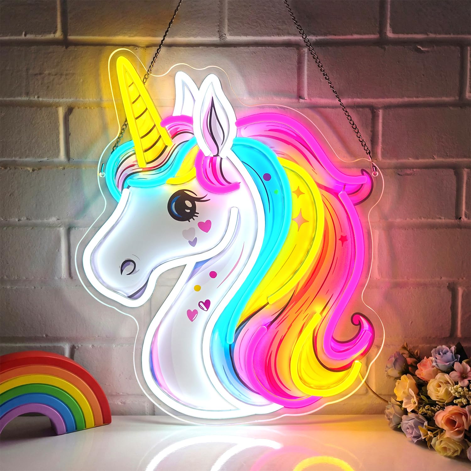 Insegna al neon Unicorno, Insegne luminose Unicorno colorato dimmerabile, Luce al neon LED Unicorno USB per camera da letto, Camera dei bambini, Festa di compleanno, Regalo per ragazze