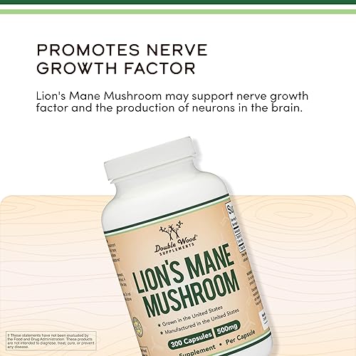 Miniatura 4 de Double Wood Cápsulas orgánicas de hongos melena de león (300 unidades), para apoyo al enfoque y salud inmunológica, probadas y cultivadas por