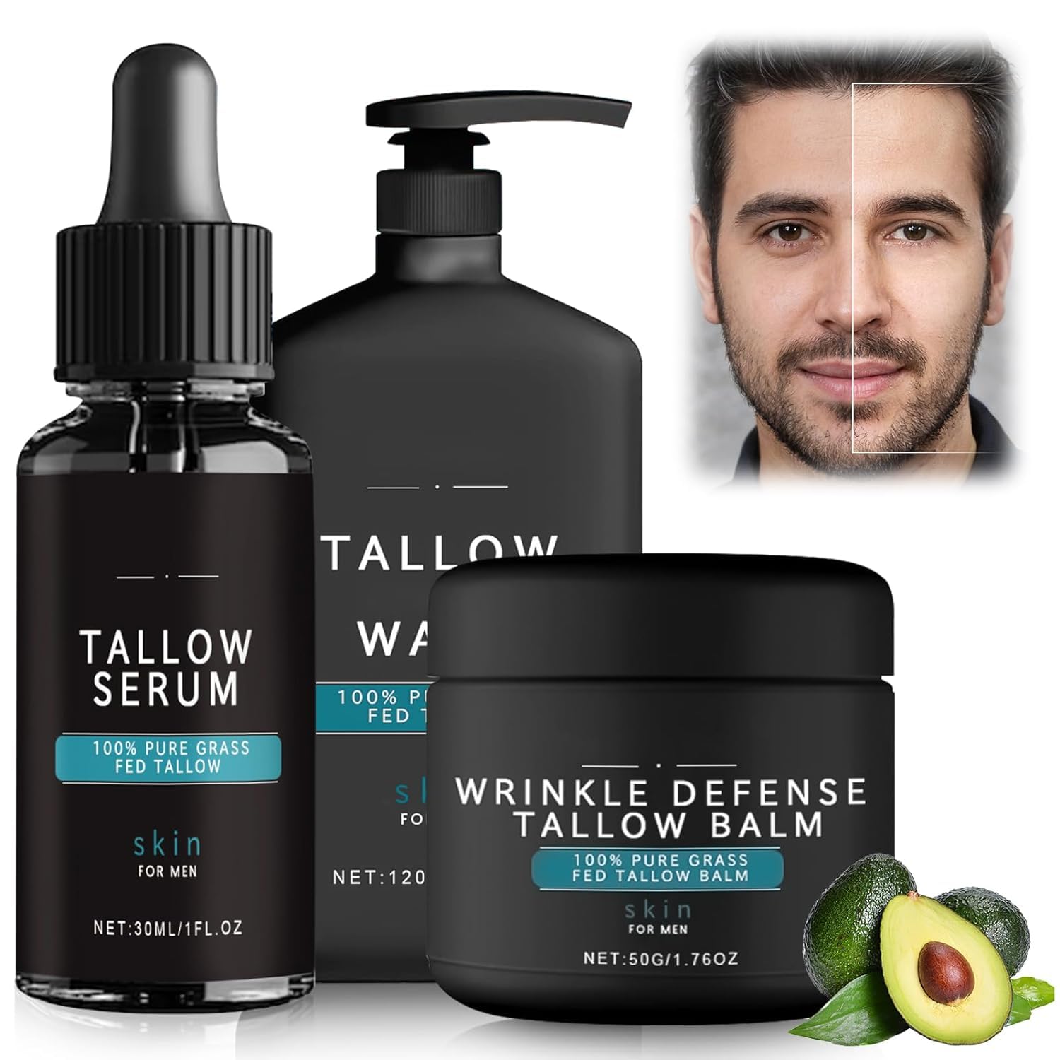 Skin Care For Men, Wrinkle Defense Tallow Balm, Mens Skin Care,Natural Tallow Face Moisturizer,Tallow Night Serum,Tallow Face Wash,Reduce Fine Lines,Anti Wrinkles & Anti Aging (1 Set) Skin Care For Men, Wrinkle Defense Tallow Balm, Mens Skin Care,Natural Tallow Face Moisturizer,Tallow Night Serum,Tallow Face Wash,Reduce Fine Lines,Anti Wrinkles & Anti Aging (1 Set)