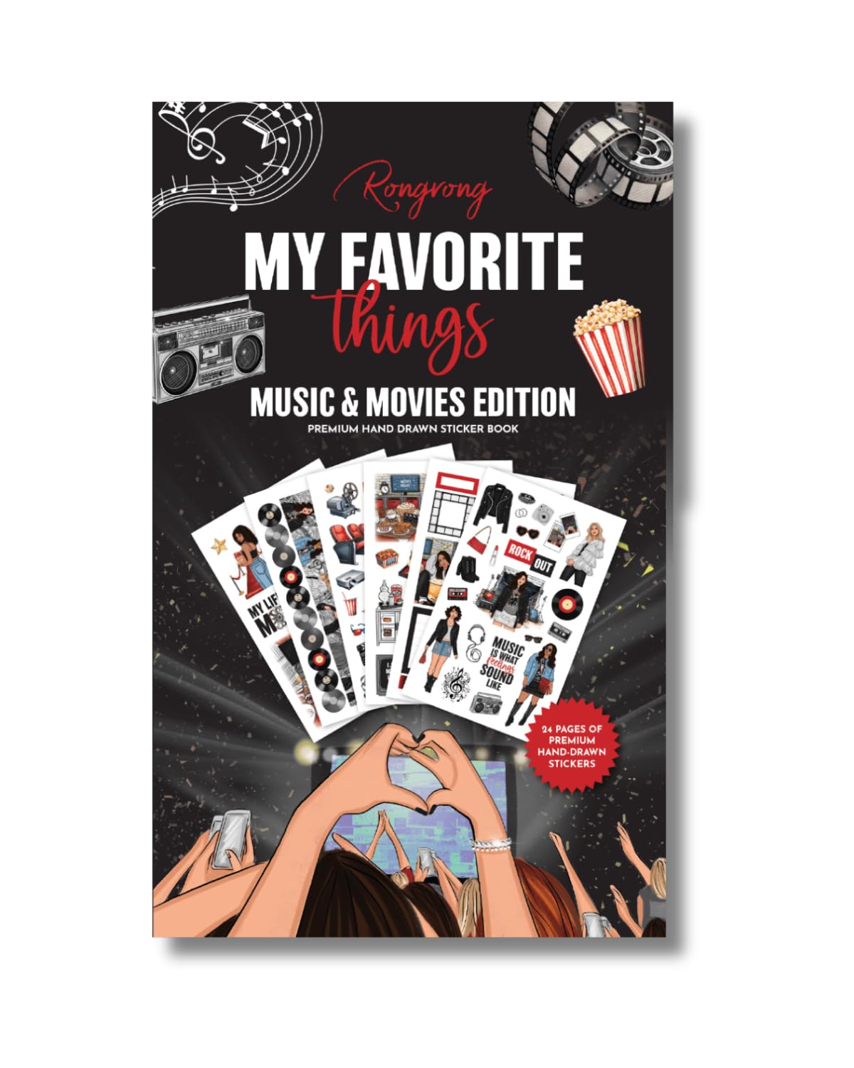 Rongrong My Favorite Things Planner Sticker Book – Stickers for Planners, Journals & Scrapbooks – 24 Pages – Inspired by Music Lovers & Movie Night