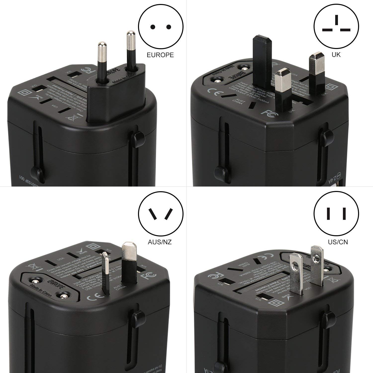 Adattatore di alimentazione universale in tutto il Universale USB Caricabatterie a muro adattatore di alimentazione di viaggio CORRENTE ALTERNATA Porta di ricarica Smart Plug Cell Phone Quad 3.5A Spin