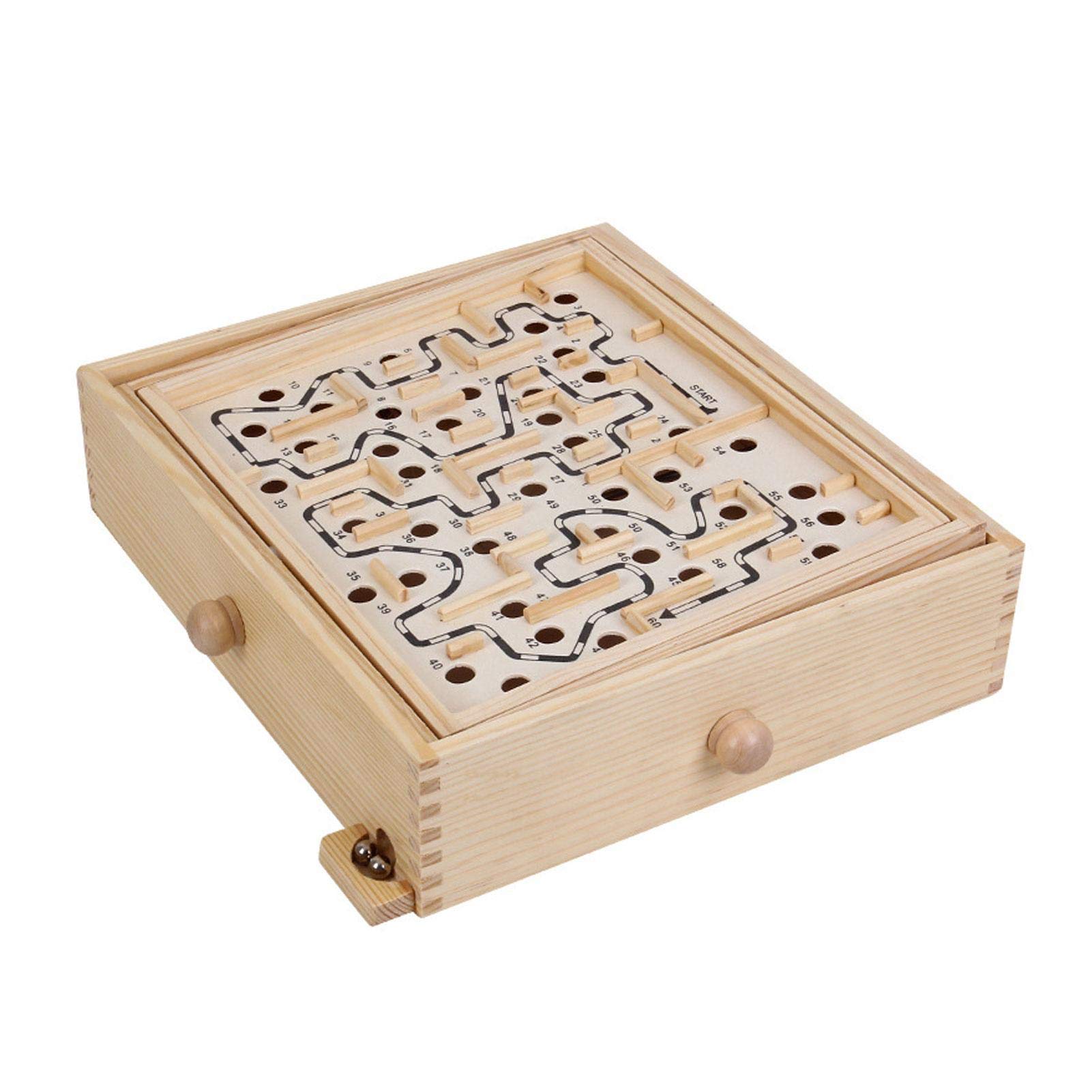 Natural Wood Labyrinth Game, with 2 Balls, Skill Game, Balance Game, from 6 Years, Board Game