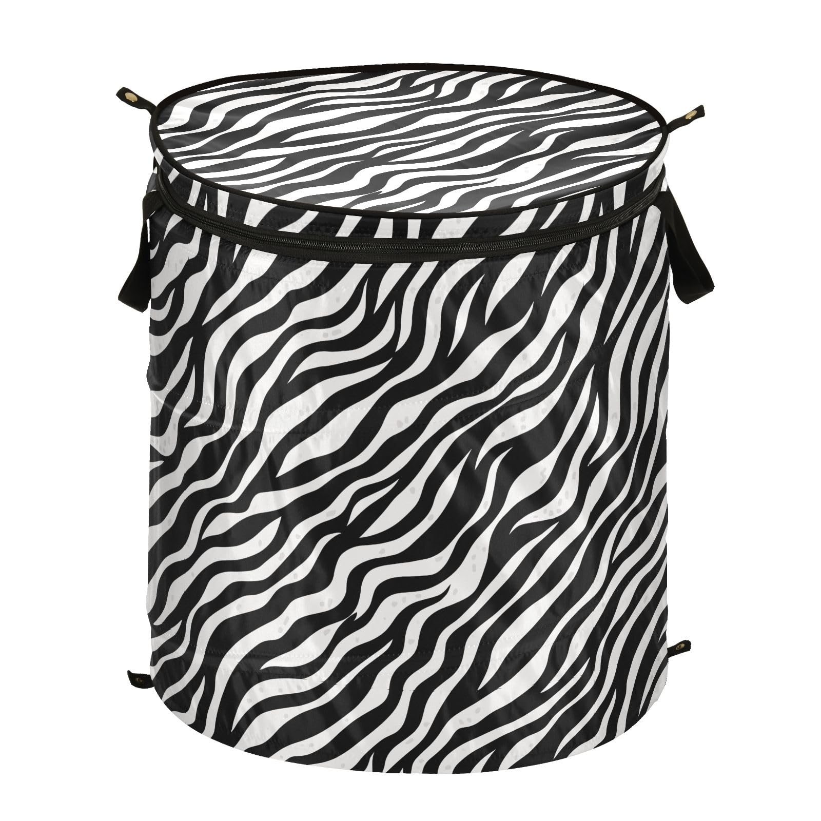 Black and White Zebra Fur Large Laundry Hamper Foldable, Popup Laundry Hamper, Travel Laundry Bag Pop up