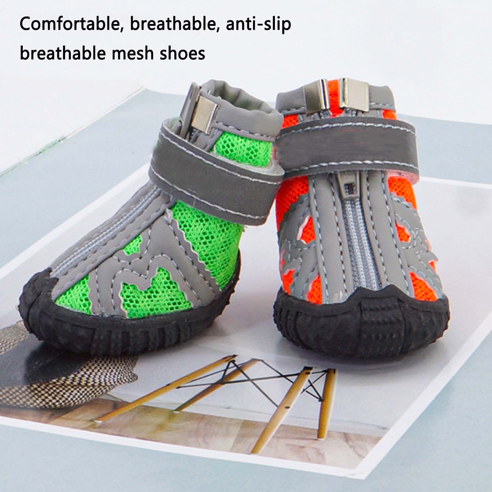 JUSHZ Hundeschuhe Wasserdicht Pfotenschutz Dog Shoes Hund Schuhe Für Kleine Hunde Sommer 4er-Set Abriebfester Anti Rutsch Gegen Hitze Atmungsaktiv Frühling Draussen Mit Reißverschluss (1,Green)