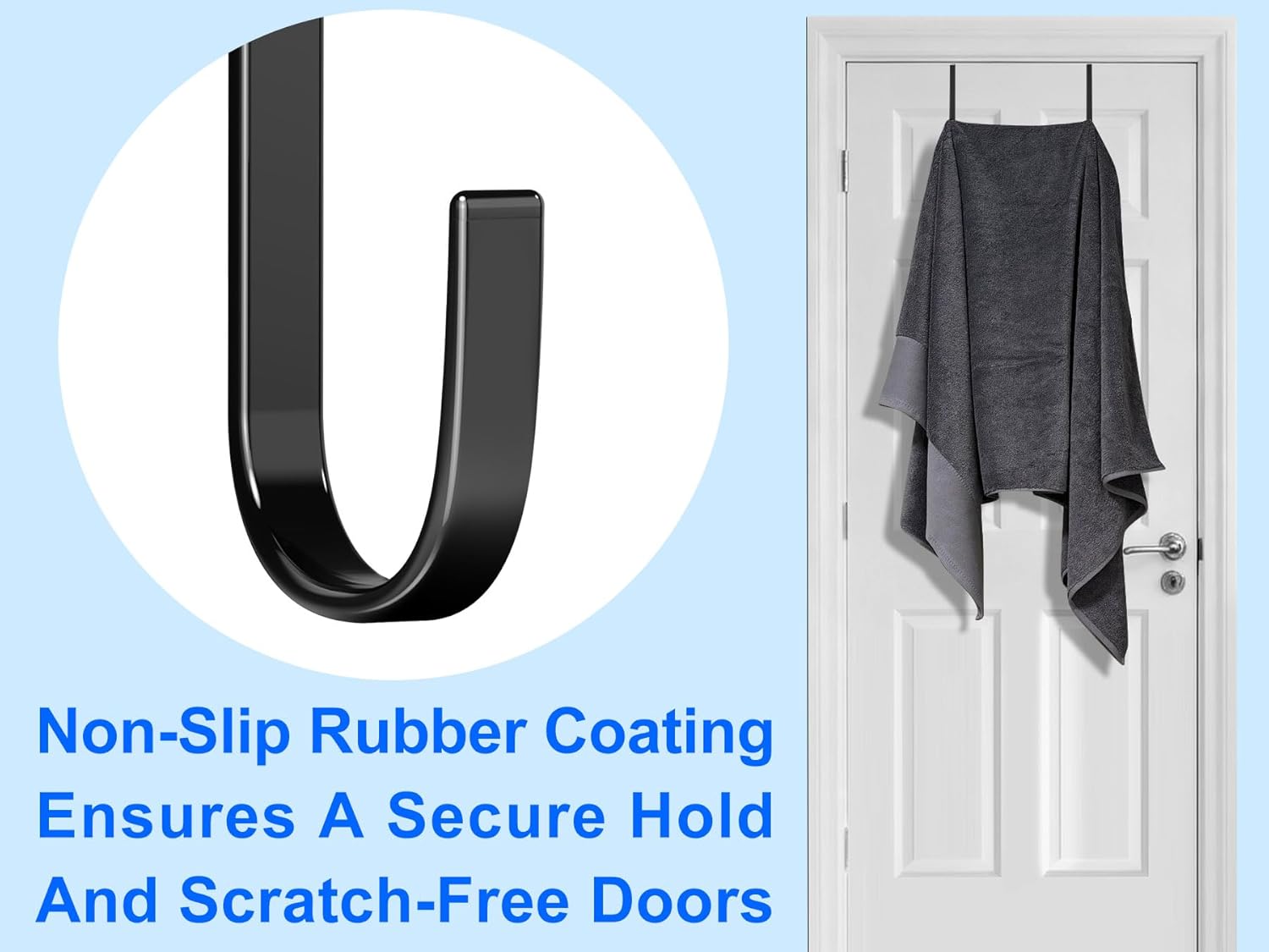 Over The Door Metal Hooks with Plastic Coating 5.5 Fit 0.5 to 1 3/8 Door 4 Pcs Heavy Duty Single Towel Robe Rack Wreath Bathroom Shower Hanger Shoe Organizer Ironing Board Short Black