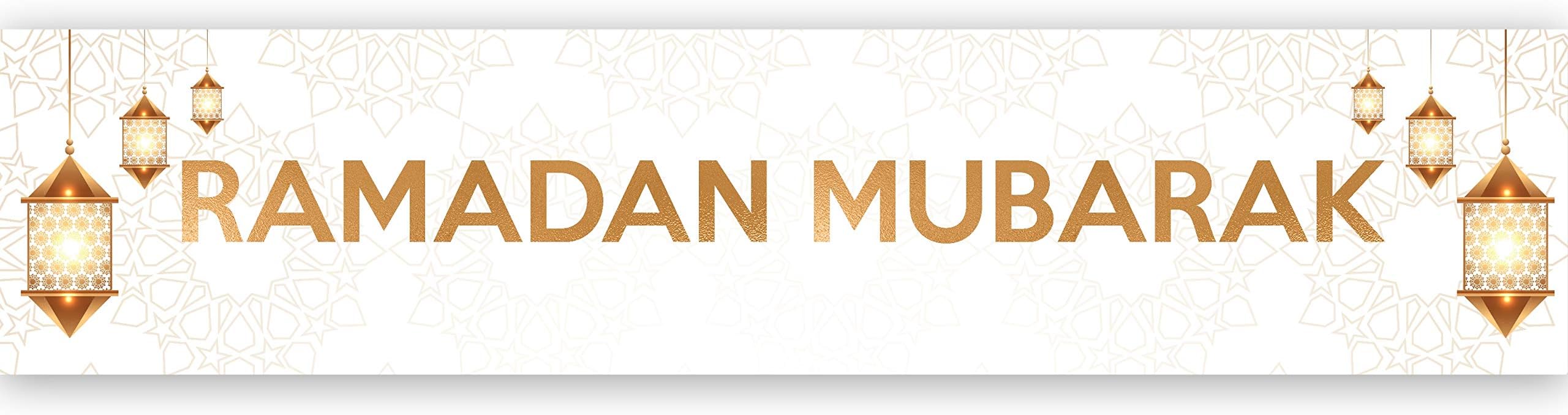 Ramadan Kareem Mubarak Decoration Banner (1m) - Mubarak Memories Ramadan Party Decorations (White & Gold)