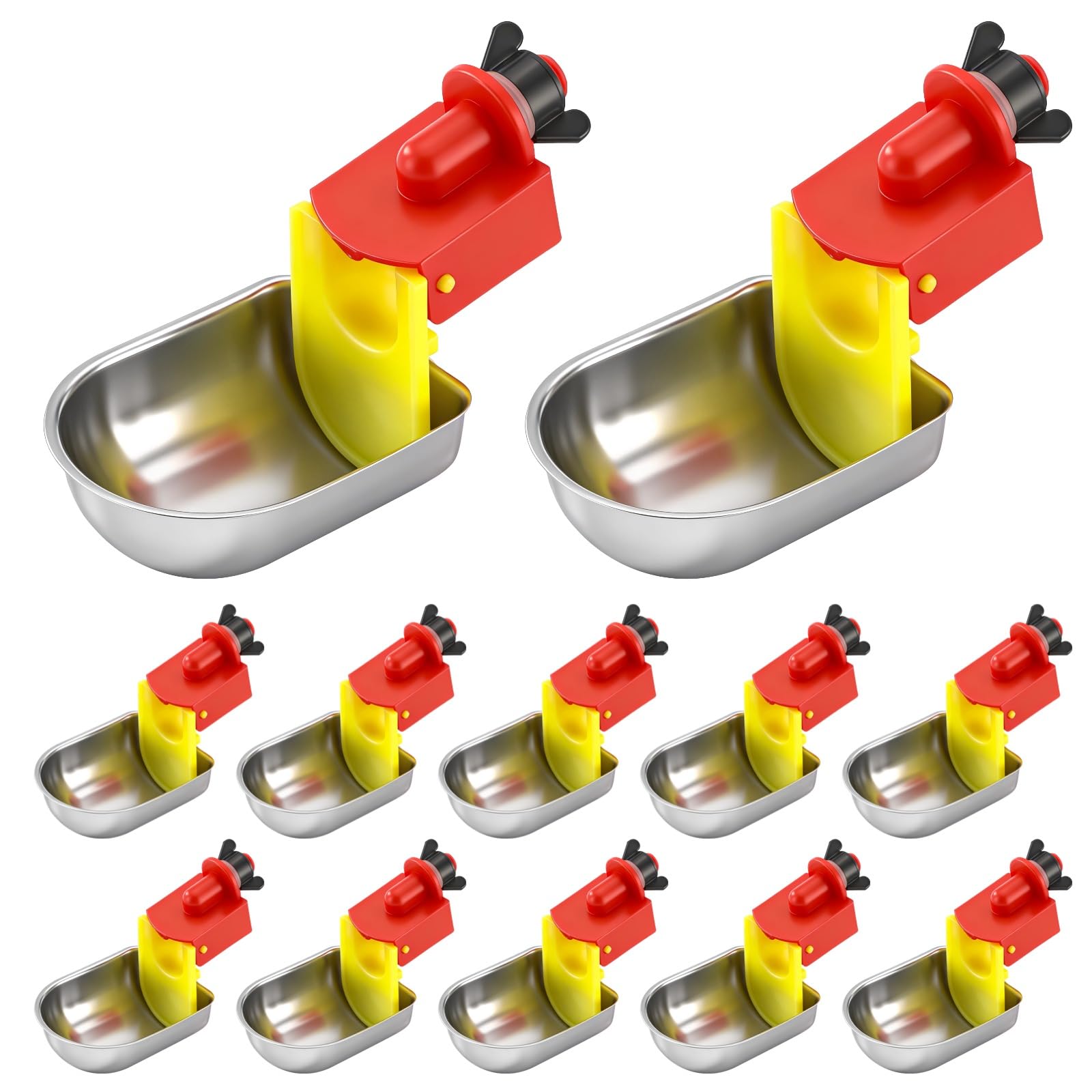 Paquete de 8 tazas de agua de pollo de metal grande y resistente, para sistema de riego de aves de corral y conejos