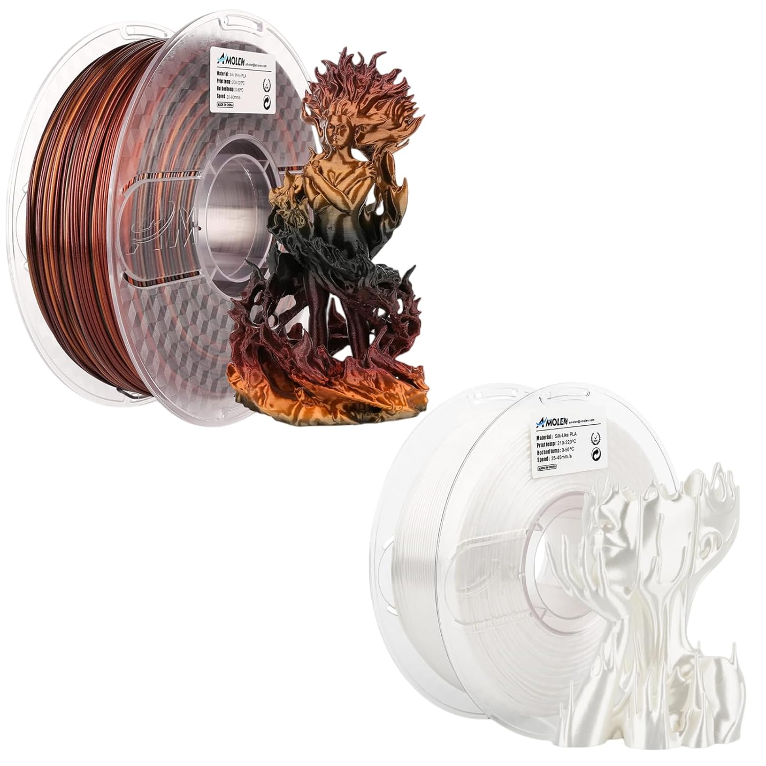 AMOLEN PLA 3D Printer Filament, PLA Filament 1.75mm Silk Black Shiny Red Gold & Silk White