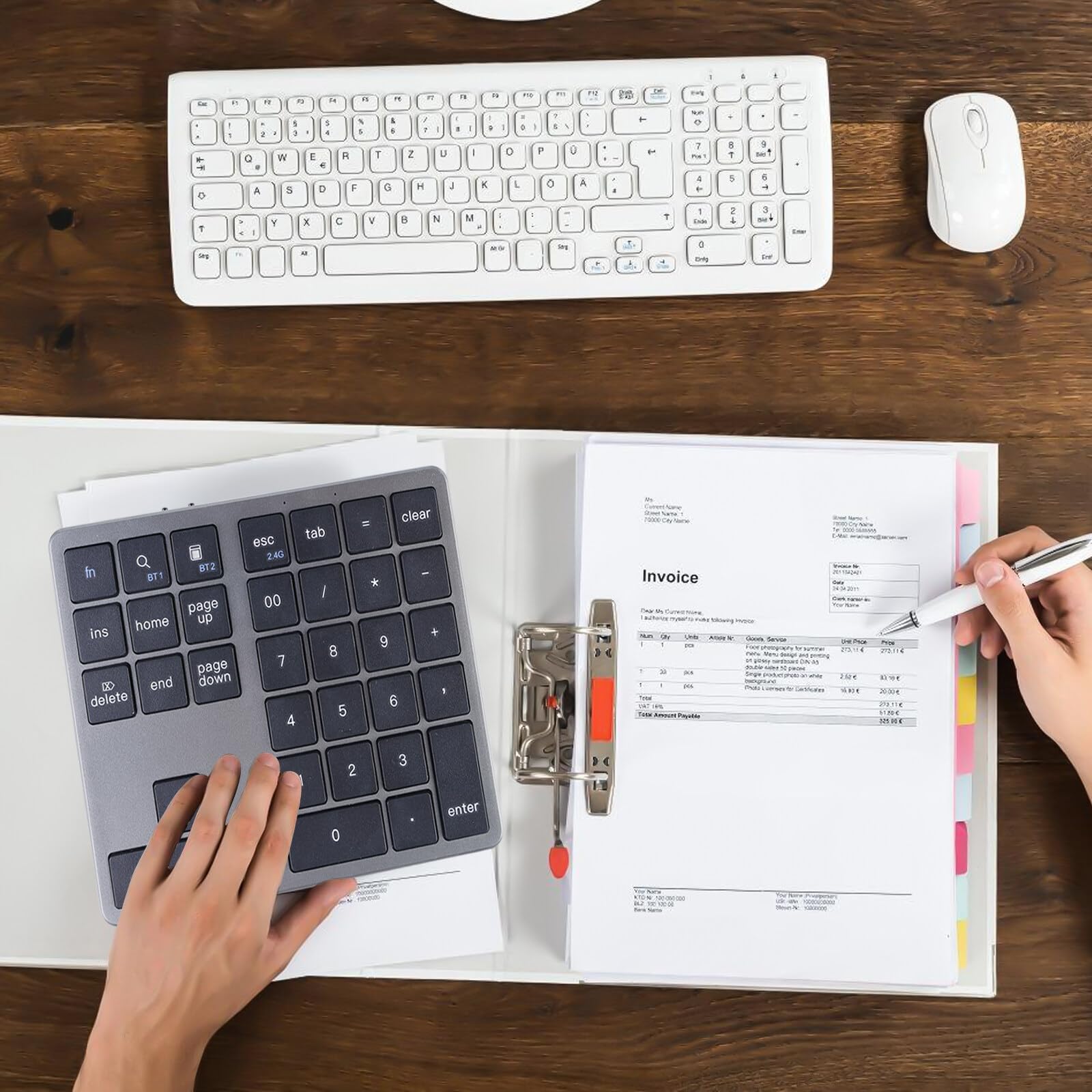 BAIFULAI Tastierino numerico wireless a 35 tasti, tastierino numerico portatile, mini tastierino numerico ricaricabile, senza fili, con USB-C, per la contabilità finanziaria laptop/desktop/notebook